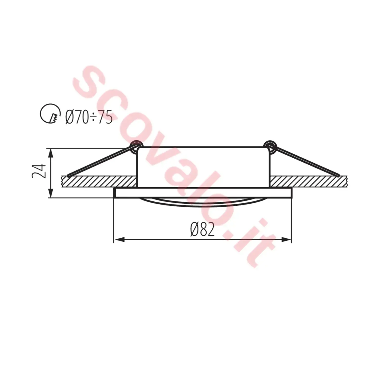 immagine porta faretto incasso gx5,3 alluminio orientabile foro 70 mm tondo