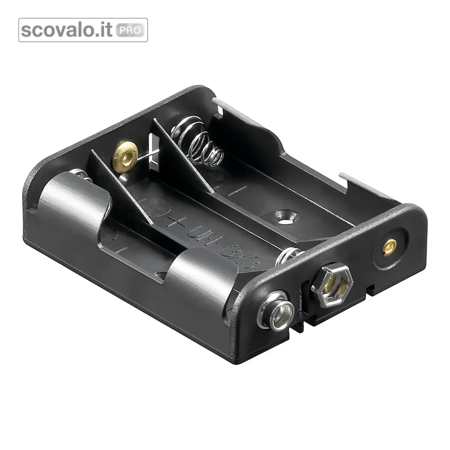 immagine del prodotto Portabatteria 3x AA Stilo Nero con Connessione a Pressione 58mm