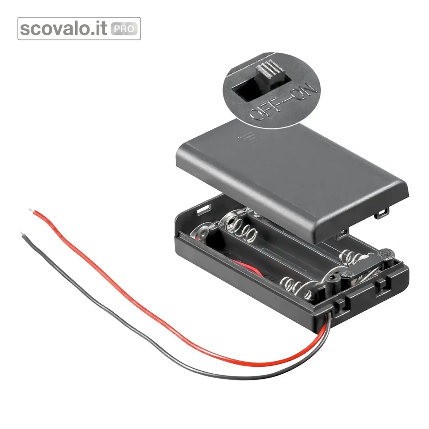 immagine del prodotto Portabatterie 3x AAA Mini Stilo con Interruttore e Cavo 150mm Nero