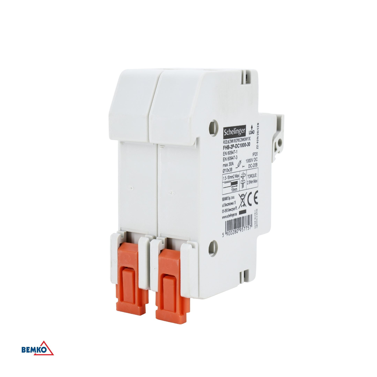 immagine Portafusibile Bipolare 10x38 1000V DC Fotovoltaico Doppio DIN 32A