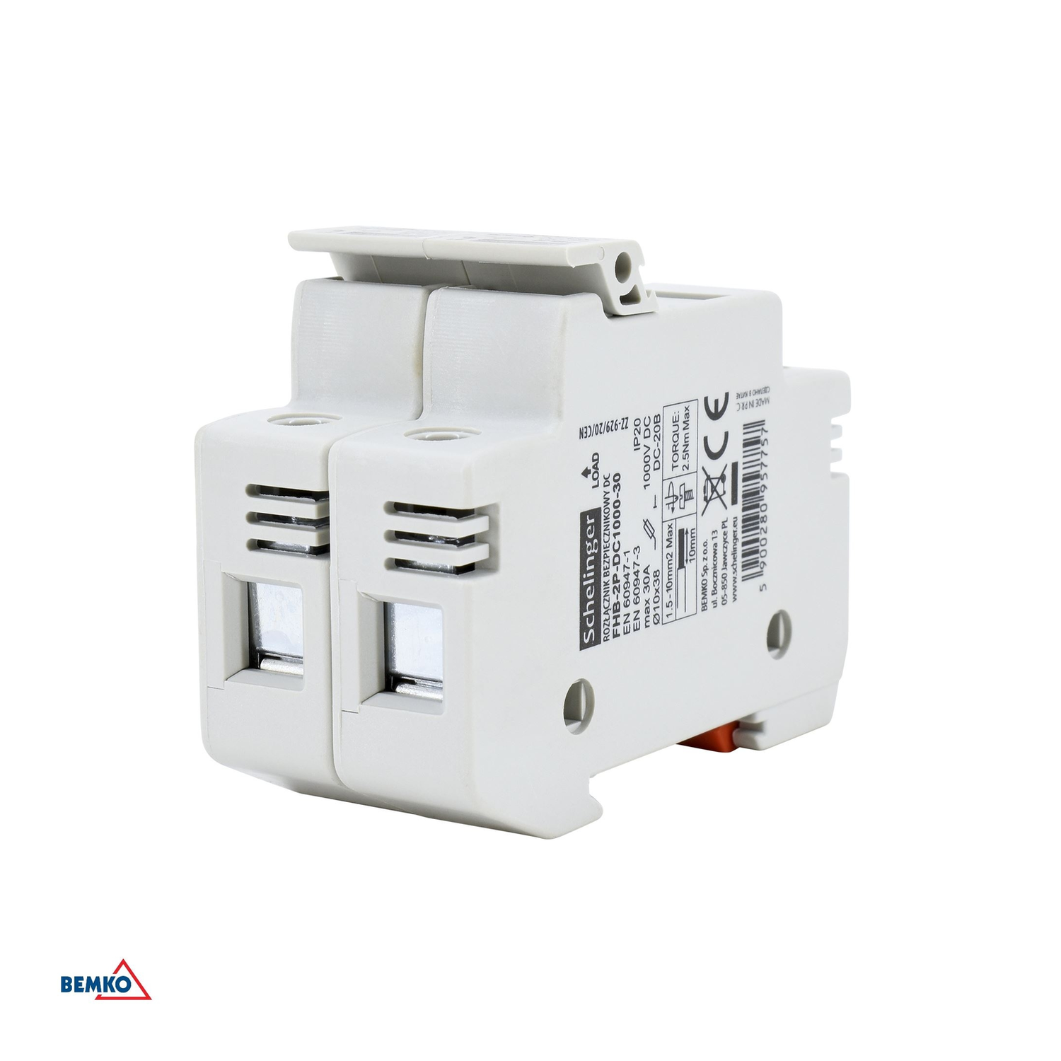 immagine Portafusibile Bipolare 10x38 1000V DC Fotovoltaico Doppio DIN 32A