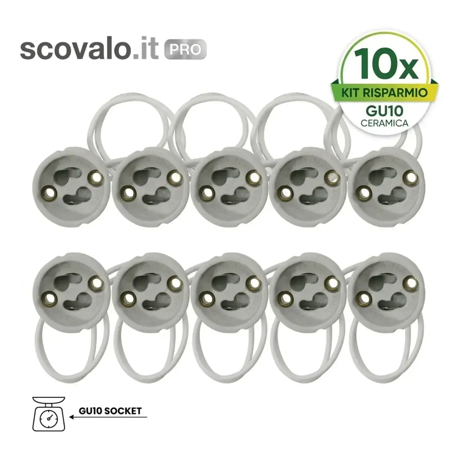 immagine del prodotto 10x Portalampada GU10 in Ceramica con Cavi Siliconici per Faretti e Lampade