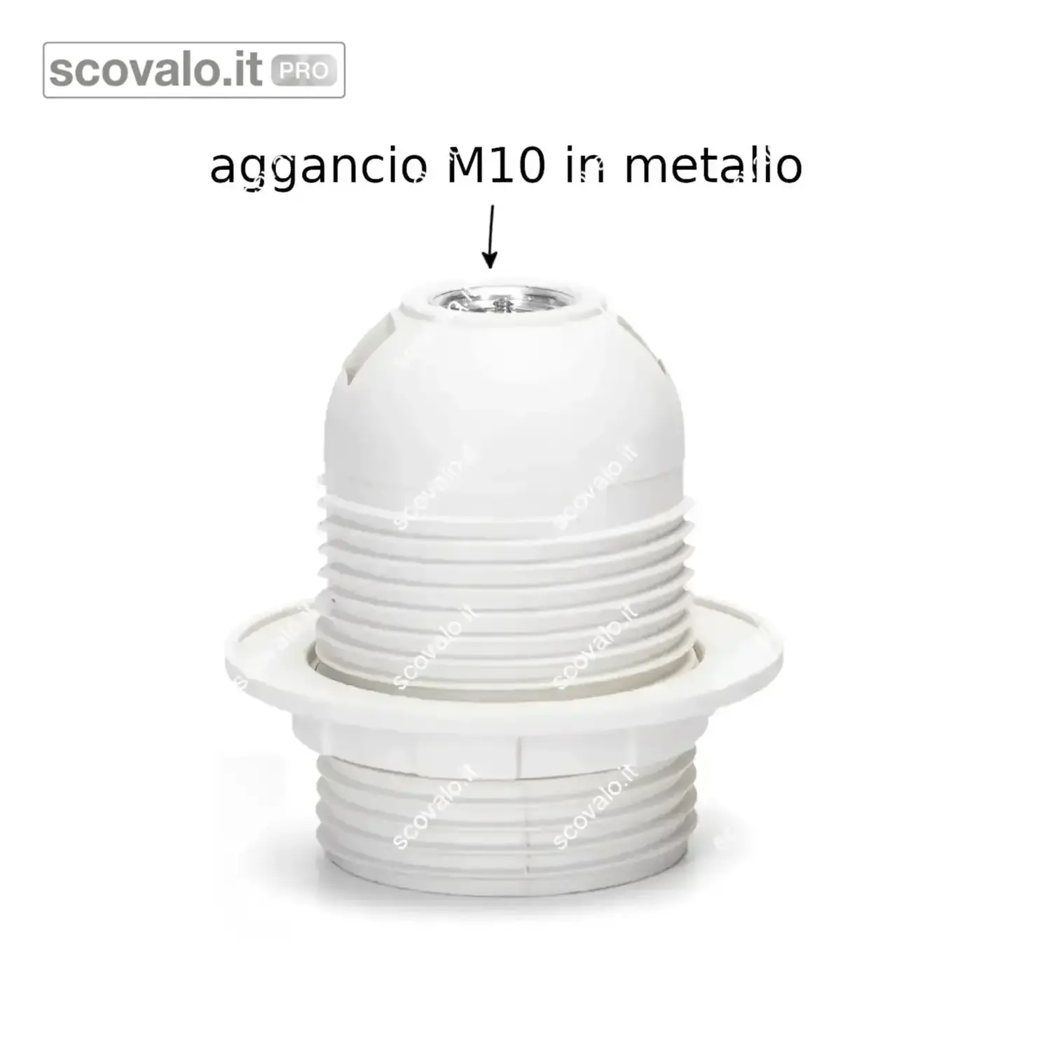 immagine del prodotto Portalampada E27 Bianco con Ghiera e Filetto M10 - 58x60.3mm