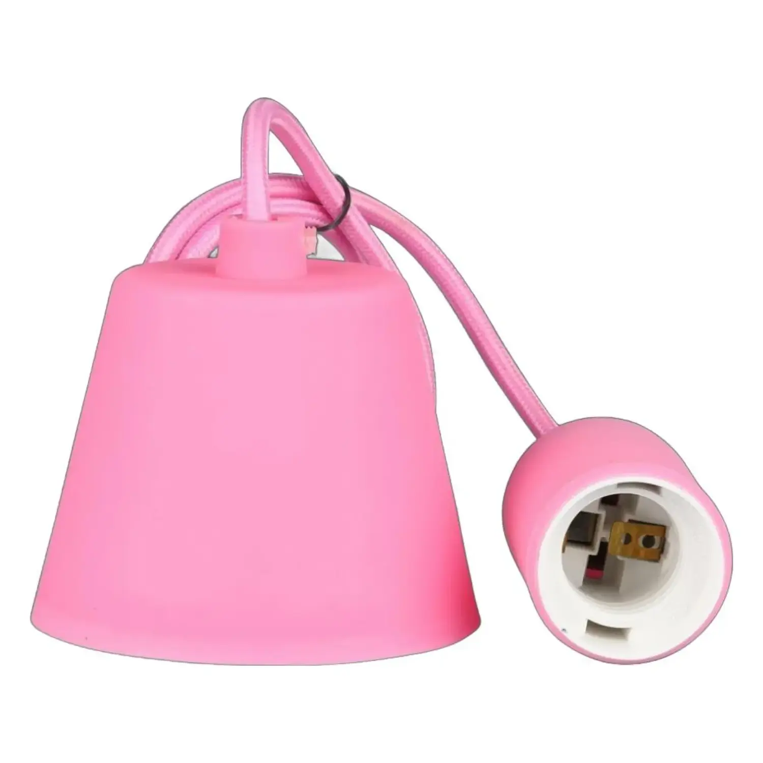 immagine portalampada pendente pendel stoffa e silicone e27 rosa 1 mt