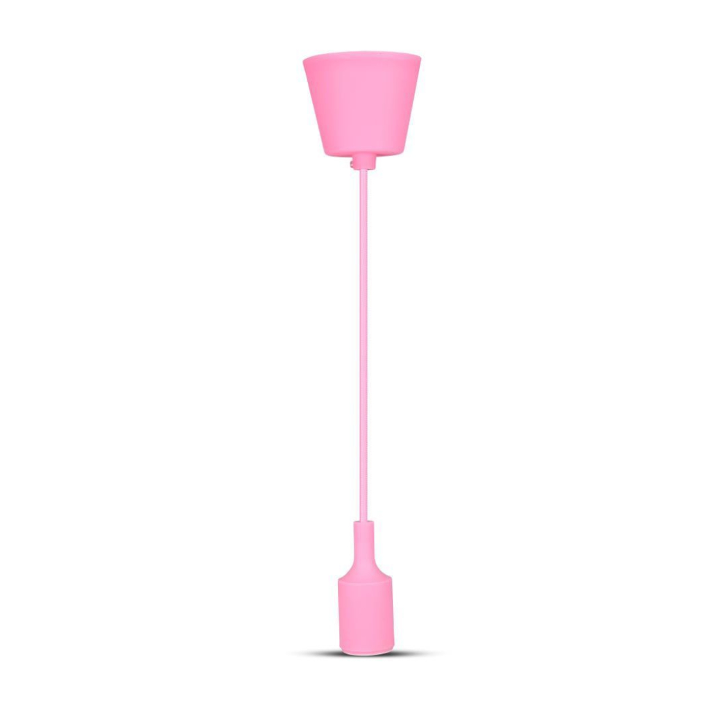 immagine portalampada pendente pendel stoffa e silicone e27 rosa 1 mt