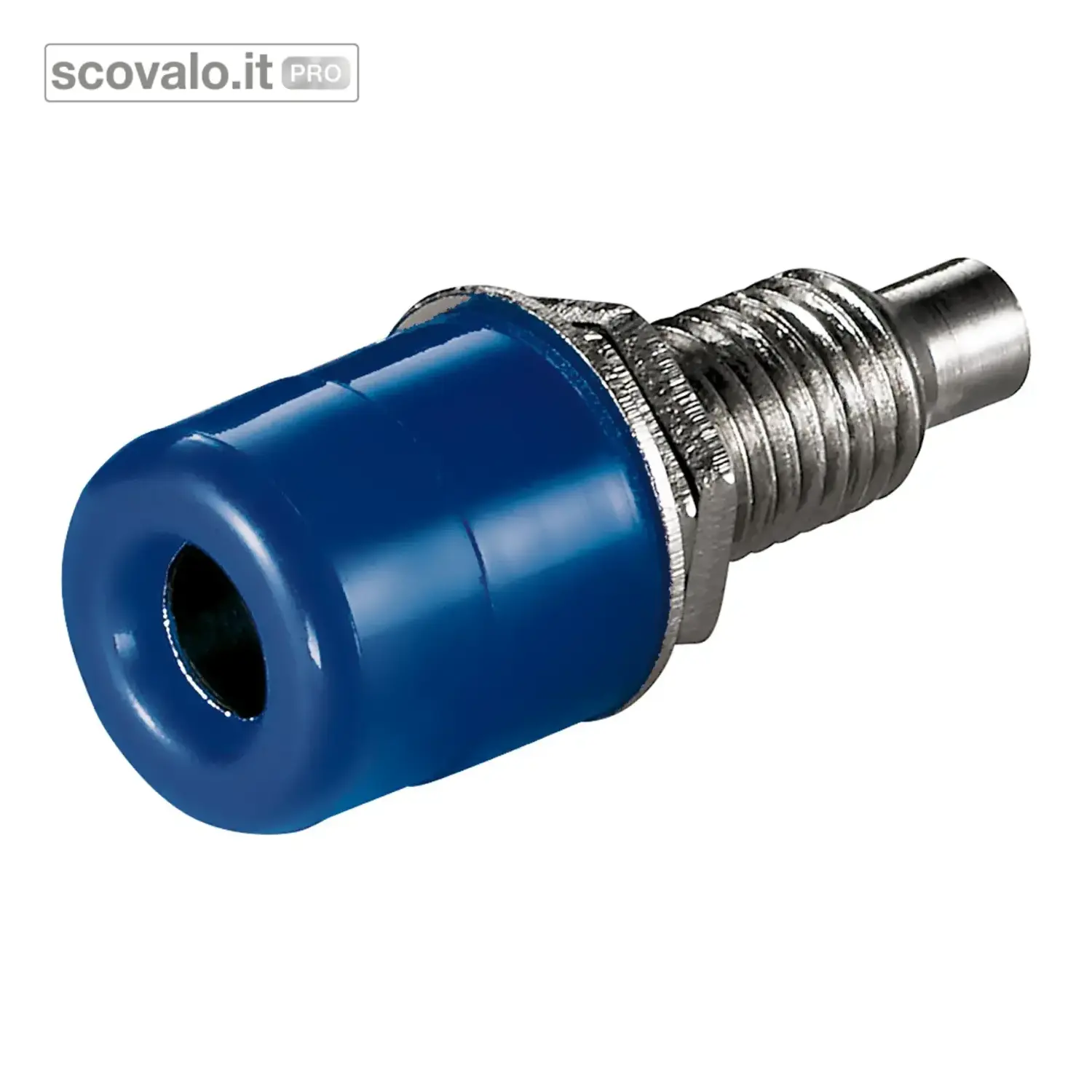 immagine del prodotto Presa Banana 4mm Filettata Blu con 2 Dadi - Connettore da Pannello