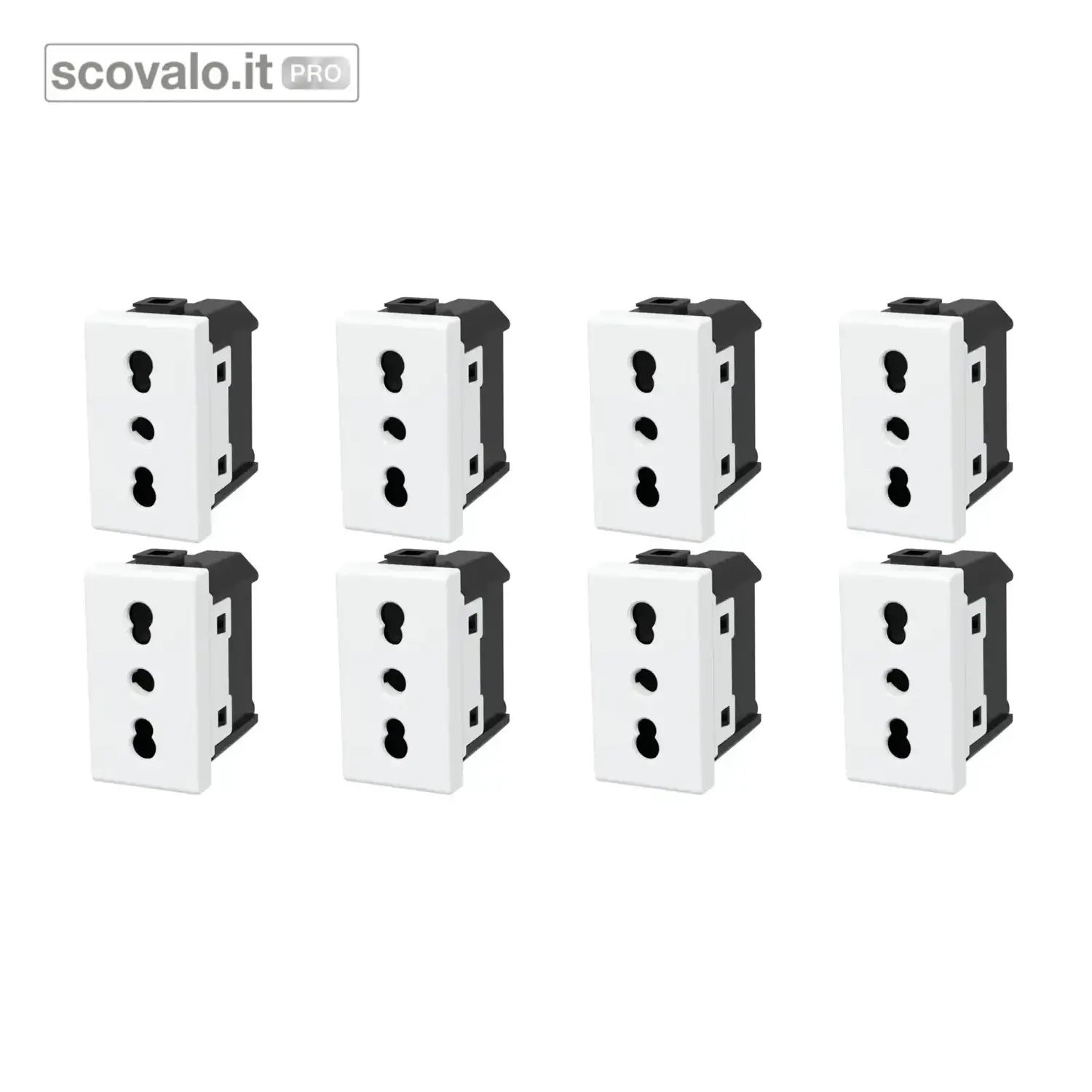 immagine del prodotto Set 8 Pezzi Presa Bipasso 16A 250V Compatibile Bticino Matix - Bianco
