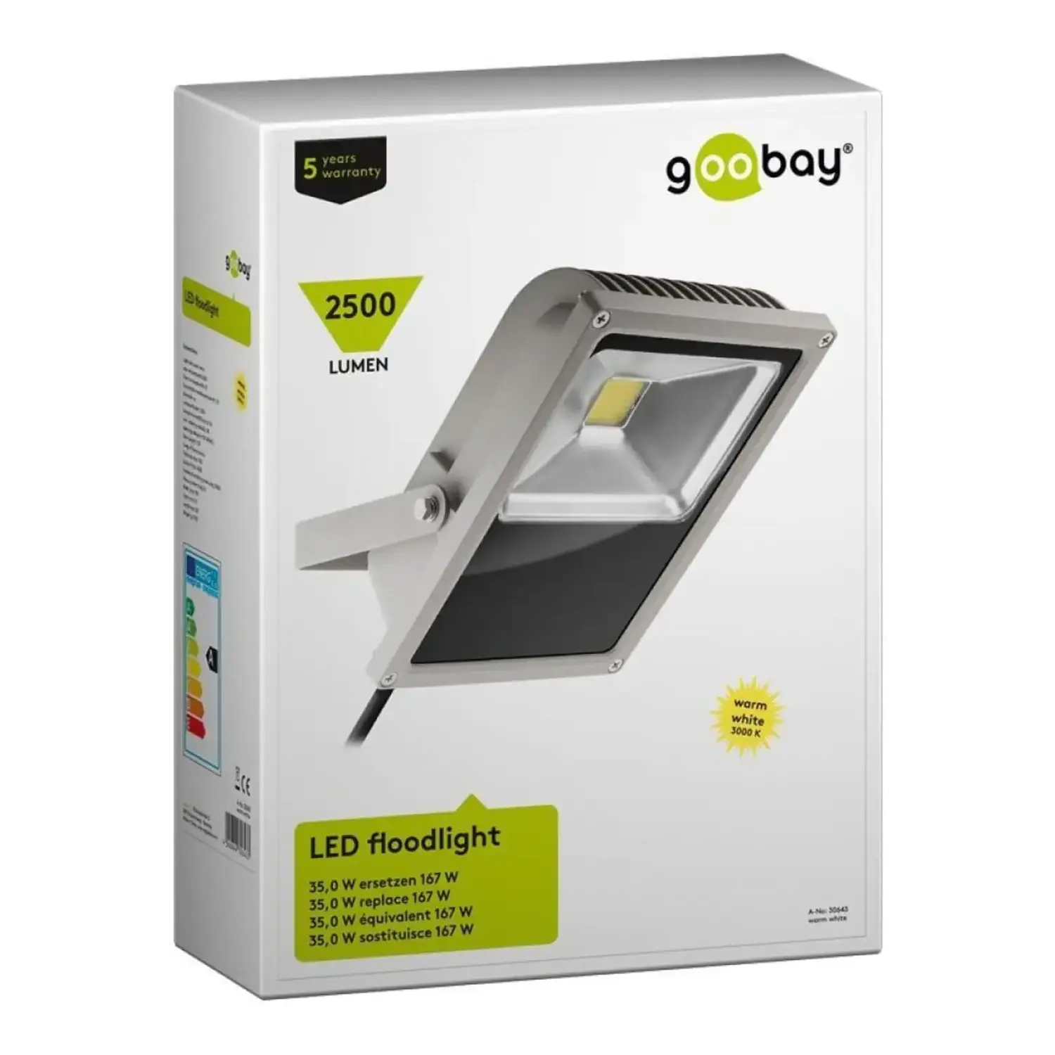immagine del prodotto proiettore da esterno led 35watt 2500 lm 230v bianco caldo