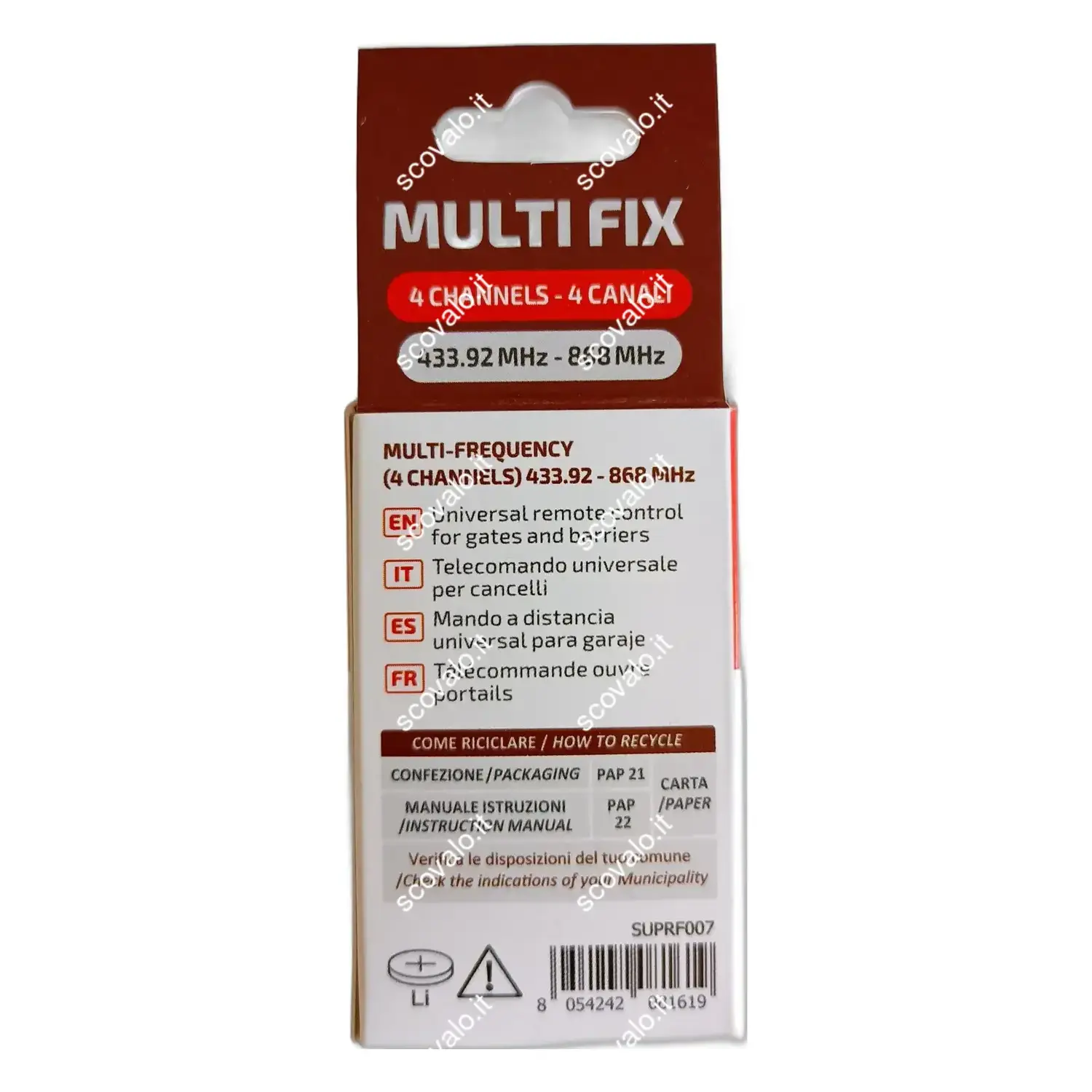 immagine radiocomando universale 433-868 mhz multi fix 4 canali apricancello serranda