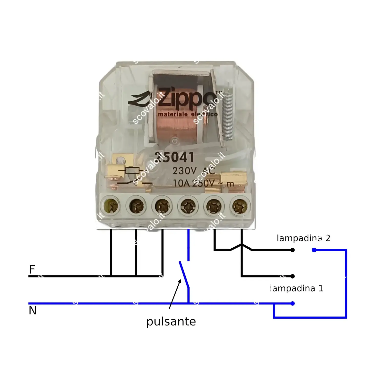 schema collegamento relè commutatore
