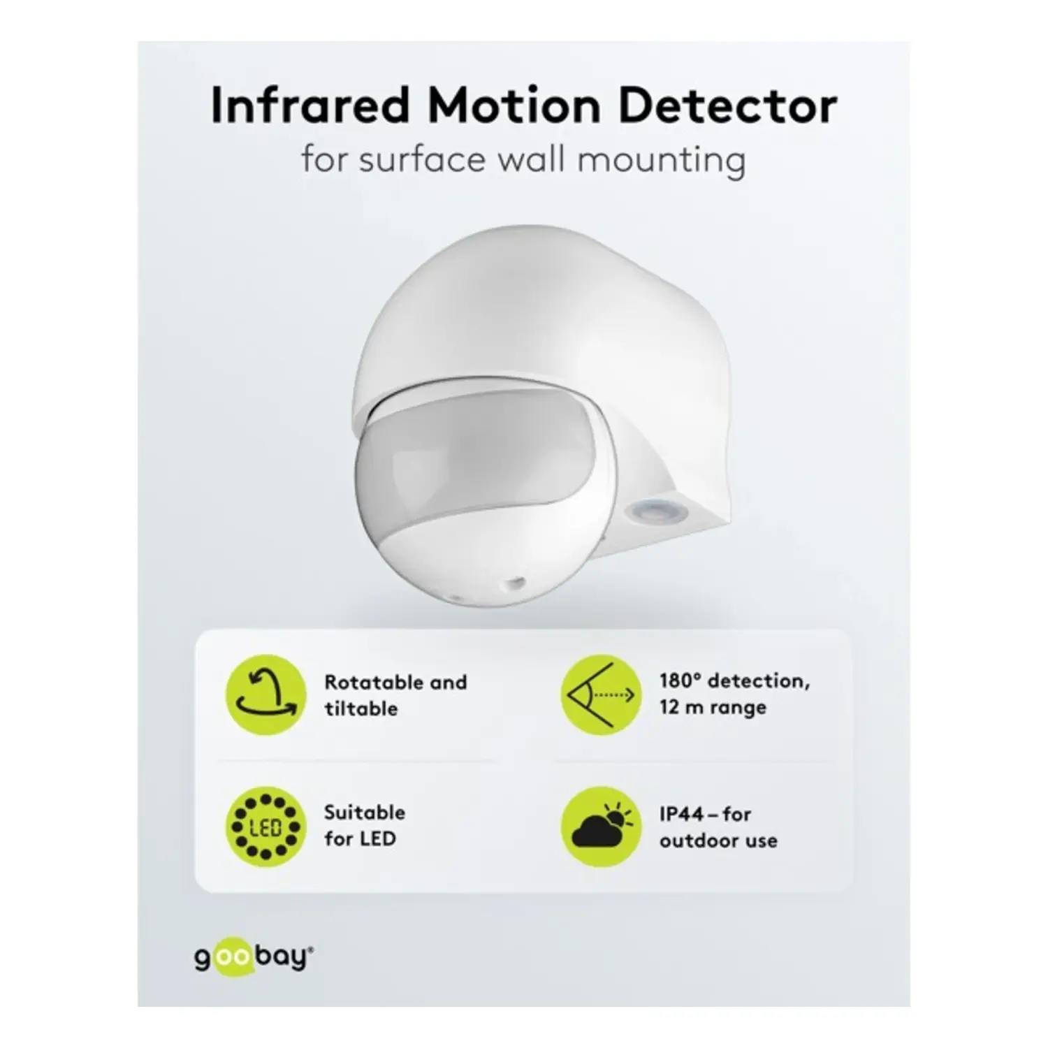 immagine Sensore Movimento PIR 180° Parete Bianco 12mt Portata IP44 1200W
