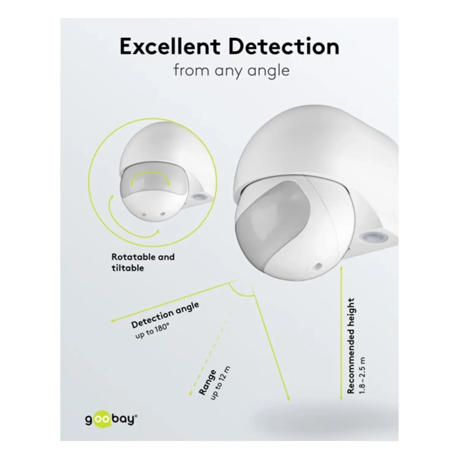 immagine Sensore Movimento PIR 180° Parete Bianco 12mt Portata IP44 1200W