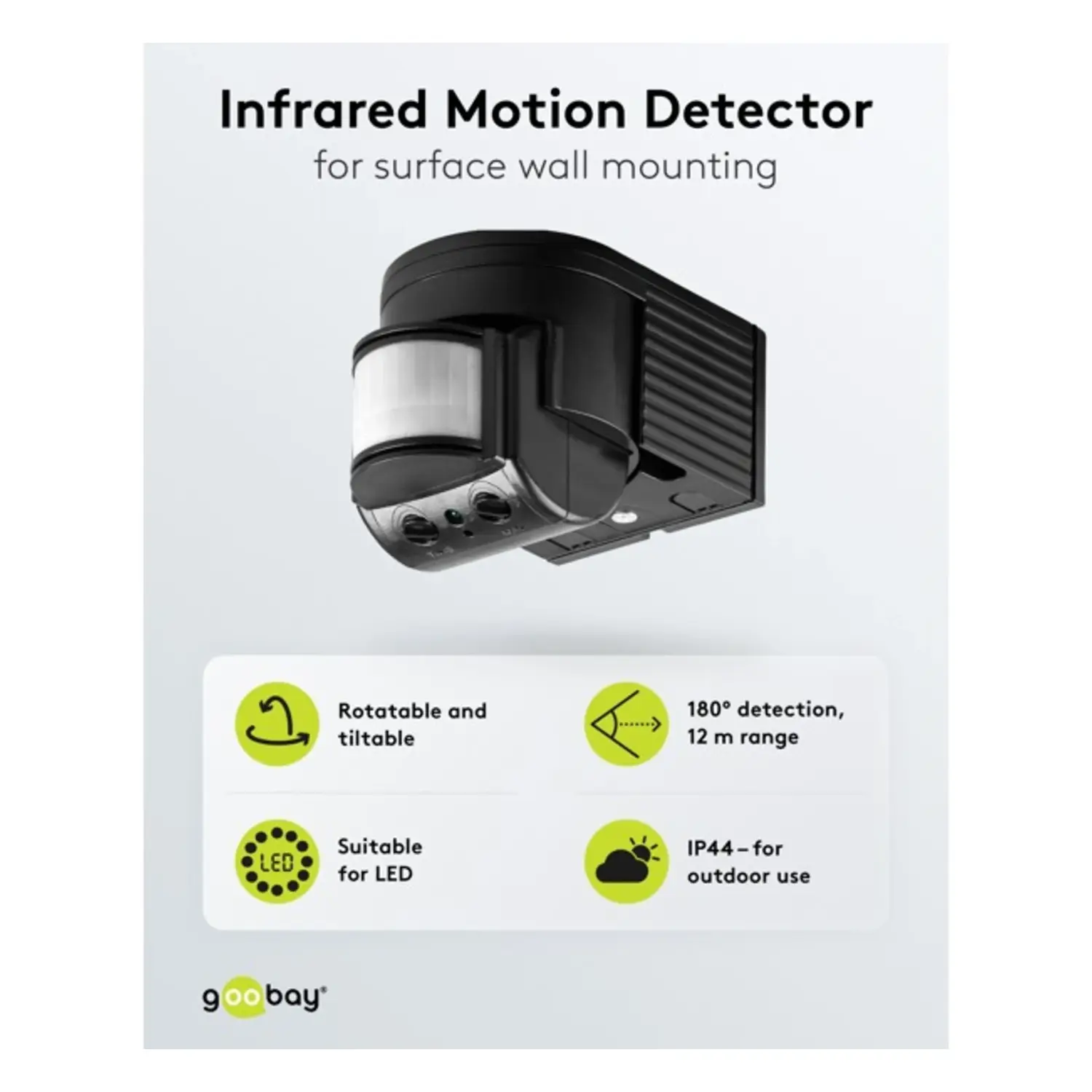 immagine Rilevatore Movimento PIR 180° Esterno IP44 Nero Sensore 12m 1200W