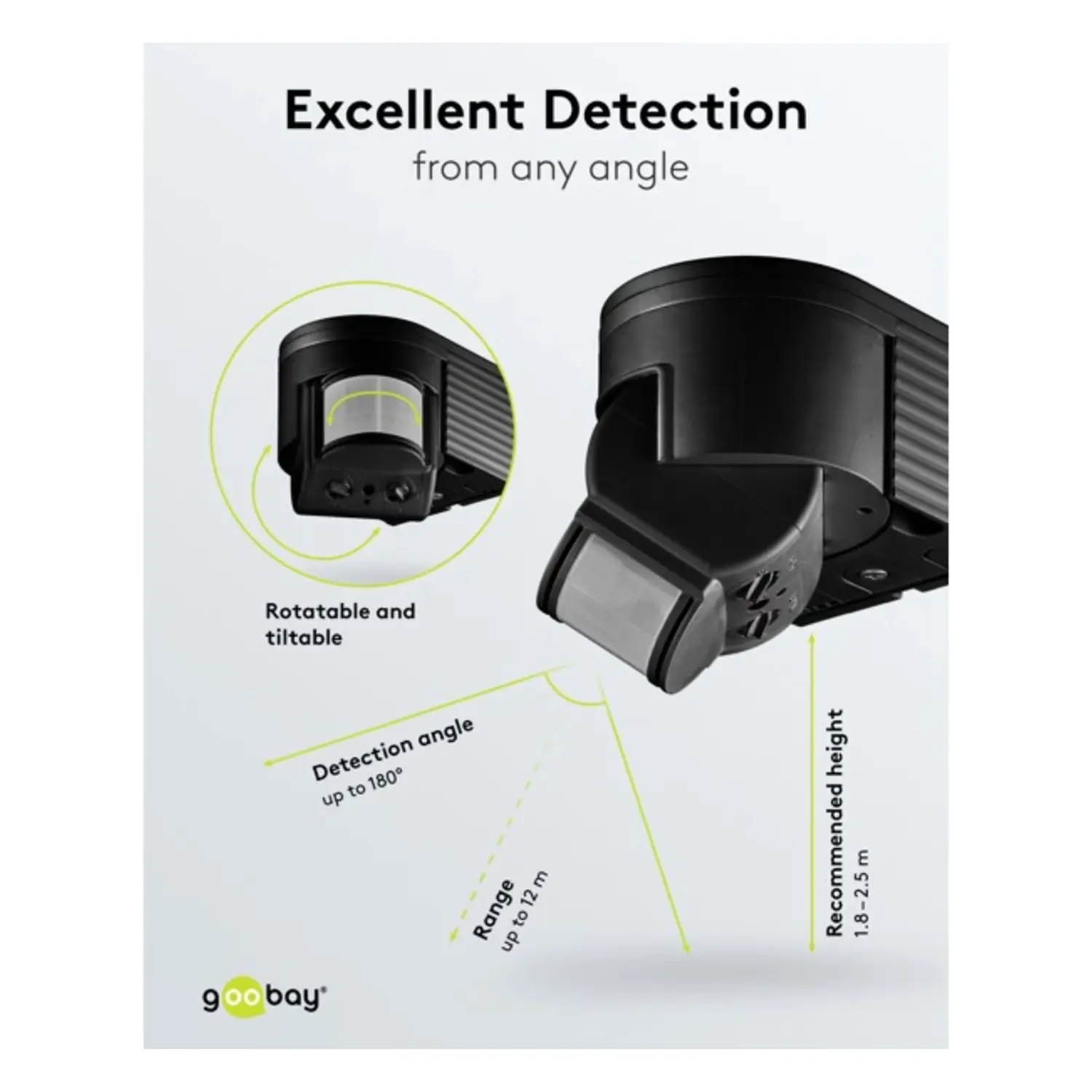 immagine Rilevatore Movimento PIR 180° Esterno IP44 Nero Sensore 12m 1200W