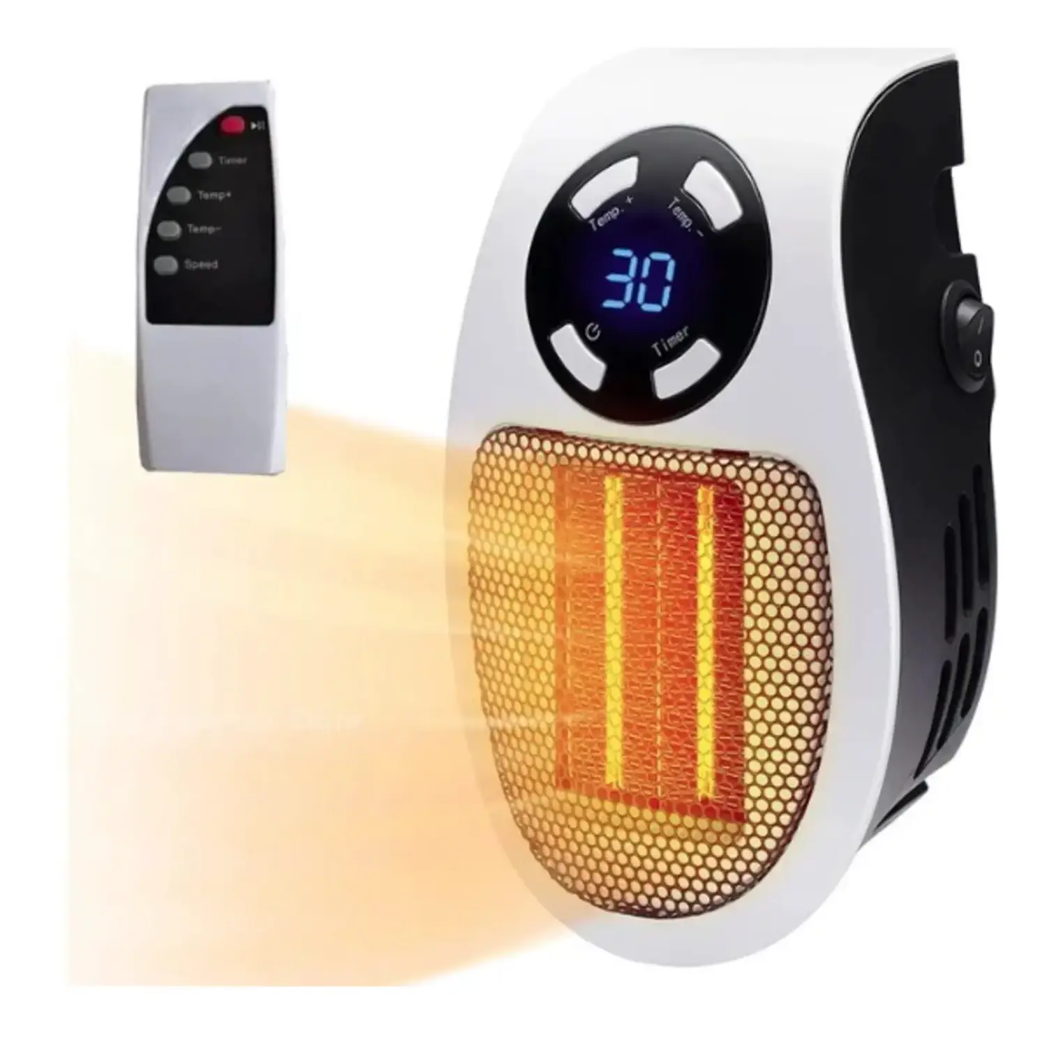 immagine del prodotto mini stufetta elettrica portatile  500 watt con telecomando termoventilatore