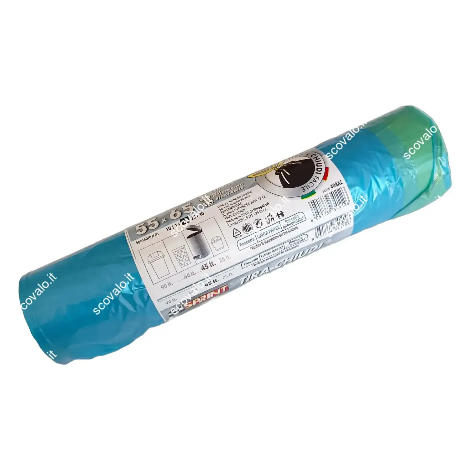 immagine rotolo 15 sacco tira e chiudi immondizia maniglie antigoccia eco 55x65cm