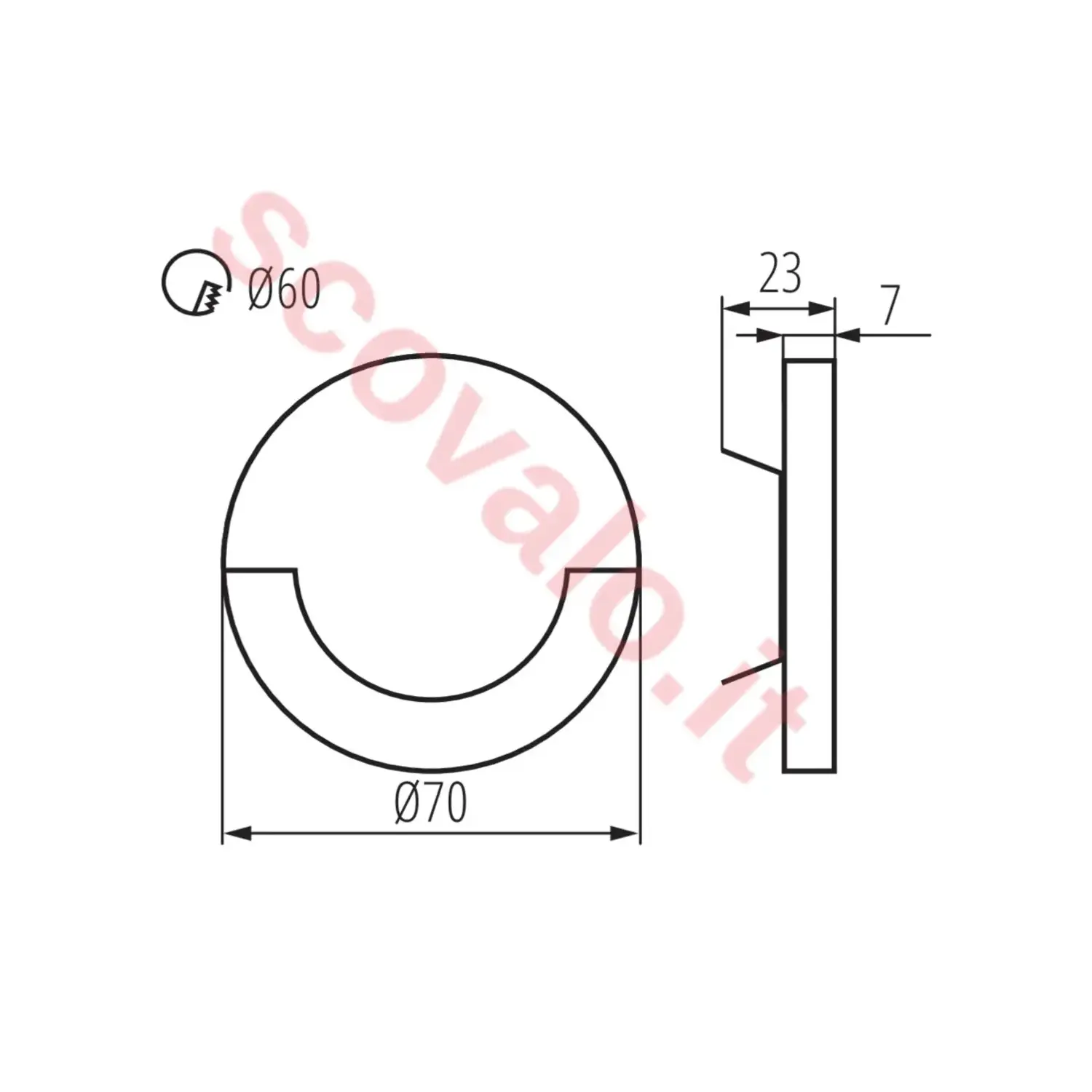 immagine segnapasso a led sola incasso 0,80 watt 12 volt bianco caldo alluminio foro 60 mm