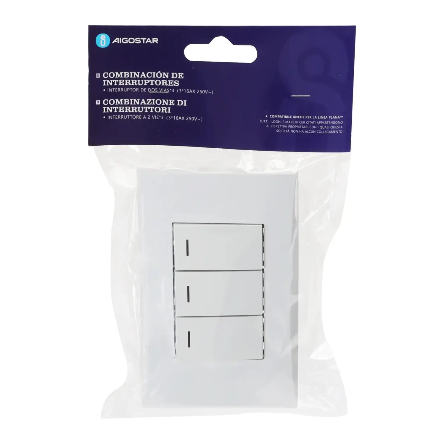 immagine Serie italiana AVP, interruttore da parete a incasso, bianca (3 interruttori deviati) bianco