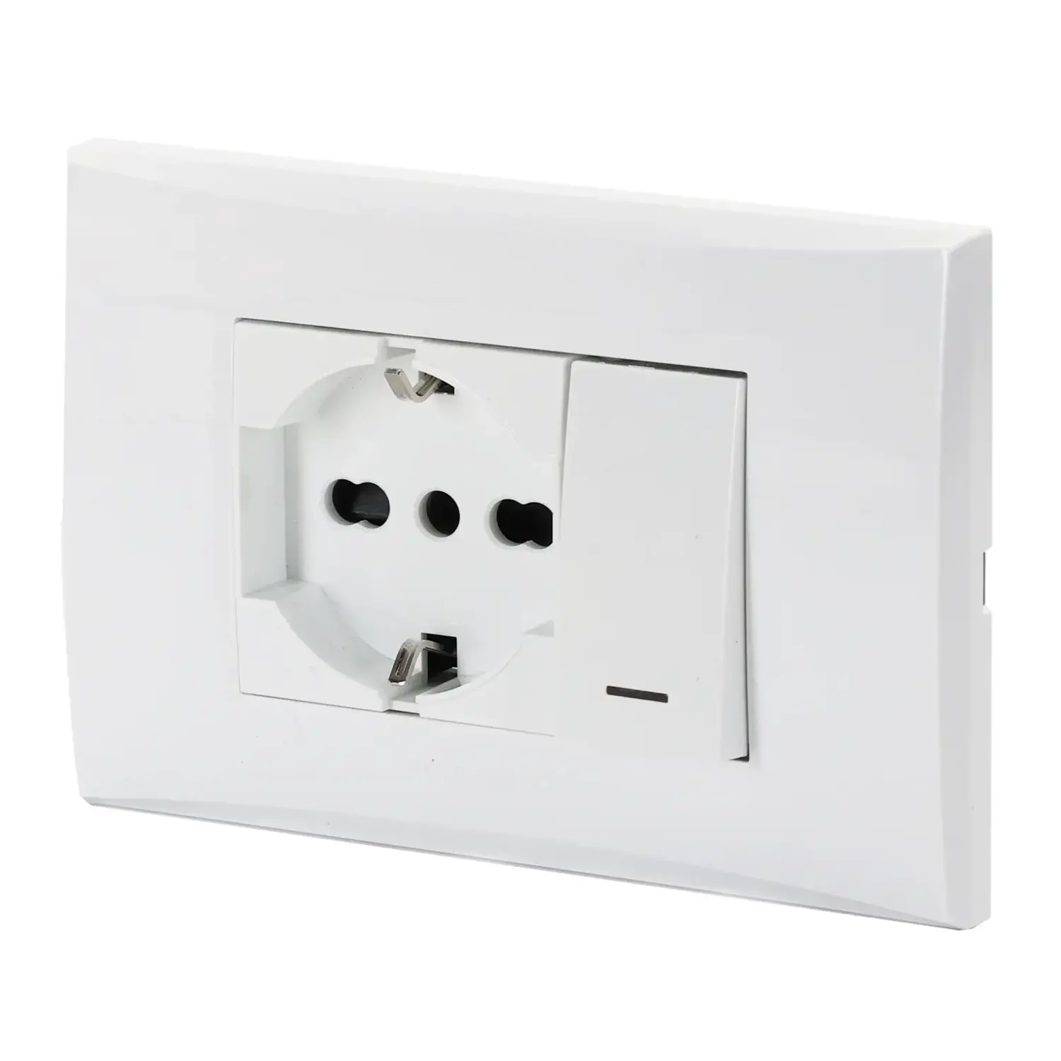 immagine del prodotto Serie italiana AVP, interruttore e presa da parete a incasso, bianca (interruttore deviato + presa P40) bianco