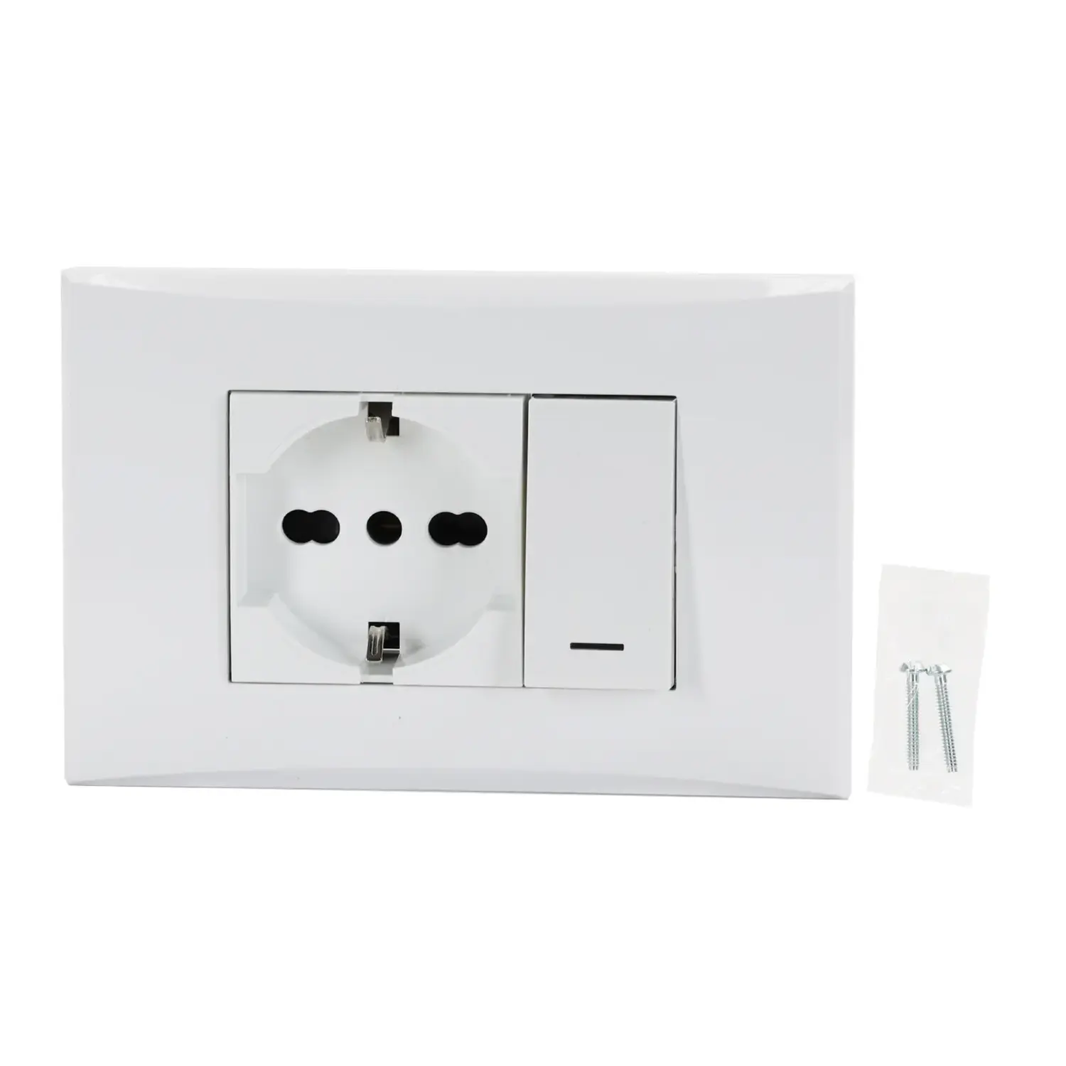 immagine Serie italiana AVP, interruttore e presa da parete a incasso, bianca (interruttore deviato + presa P40) bianco