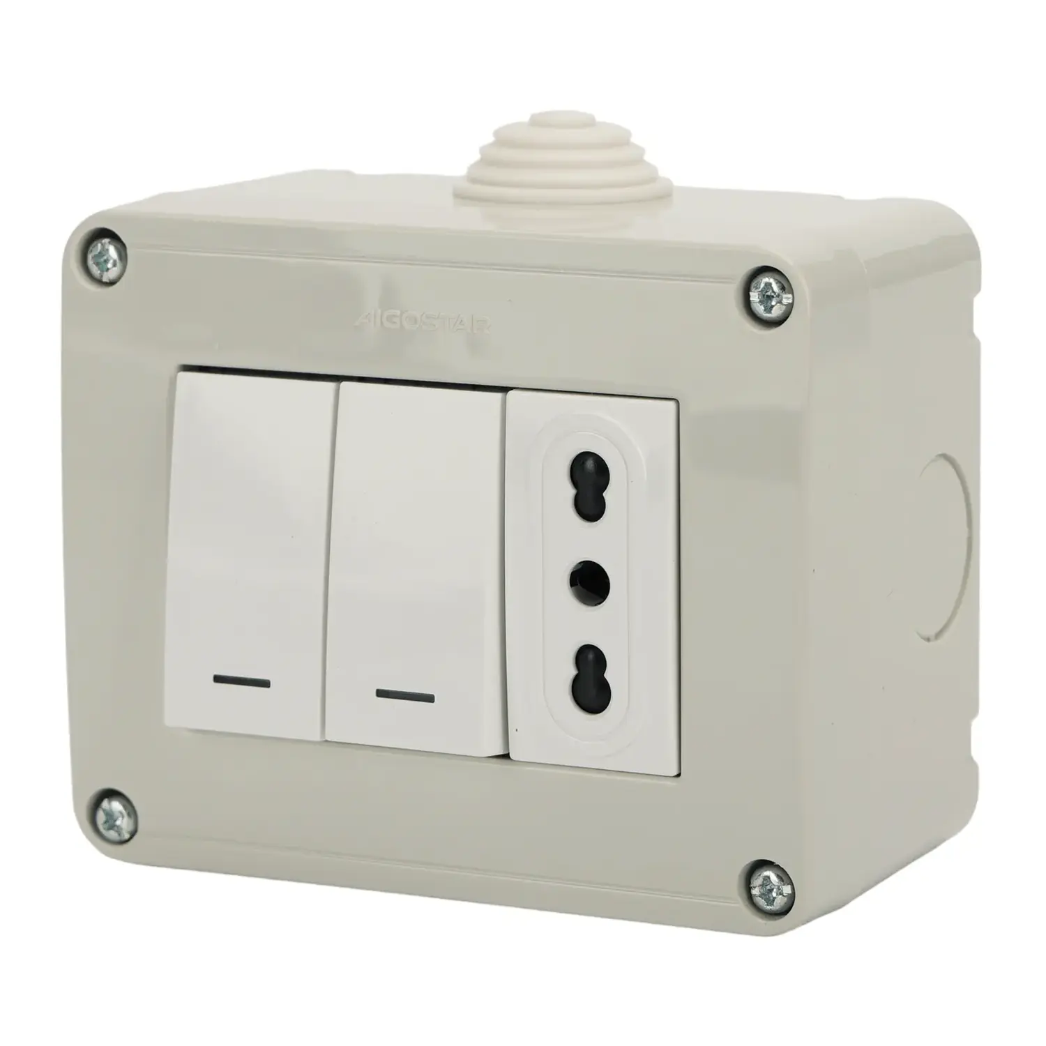 immagine del prodotto cassetta 2 interruttori e presa compatibile vimar plana scatola