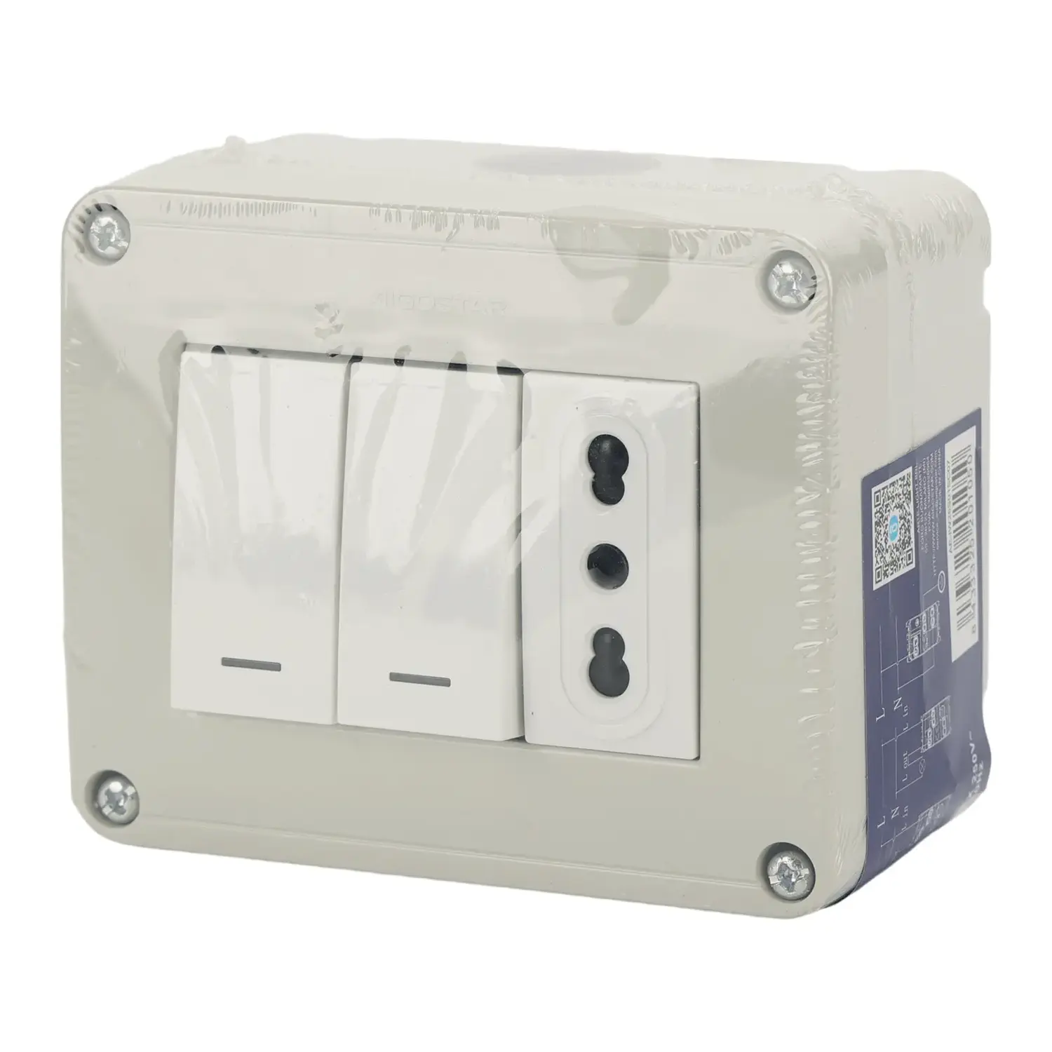 immagine cassetta 2 interruttori e presa compatibile vimar plana scatola