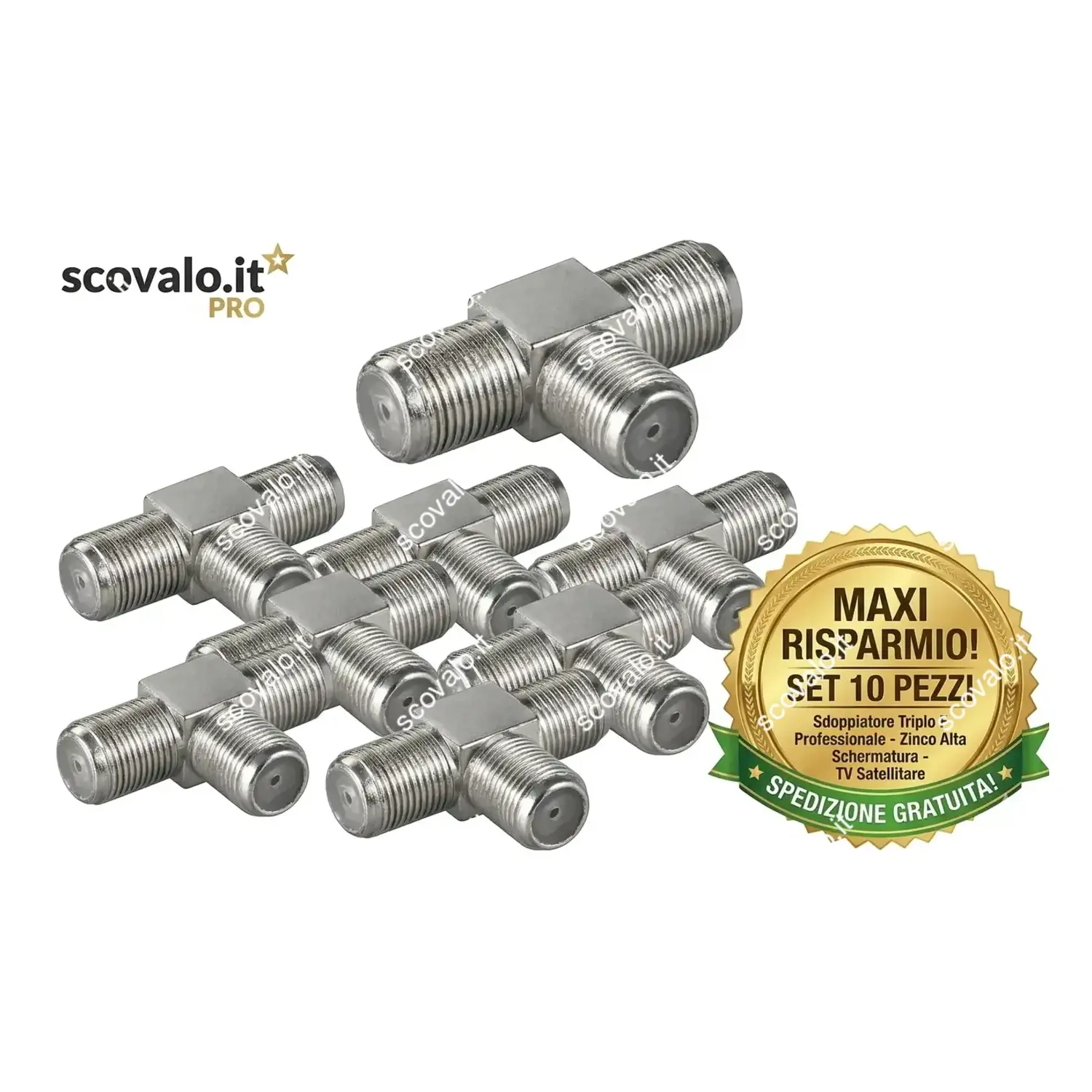 immagine del prodotto Set 10x Sdoppiatore TV Satellitare Tipo F Tripla Professionale Zinco Schermato
