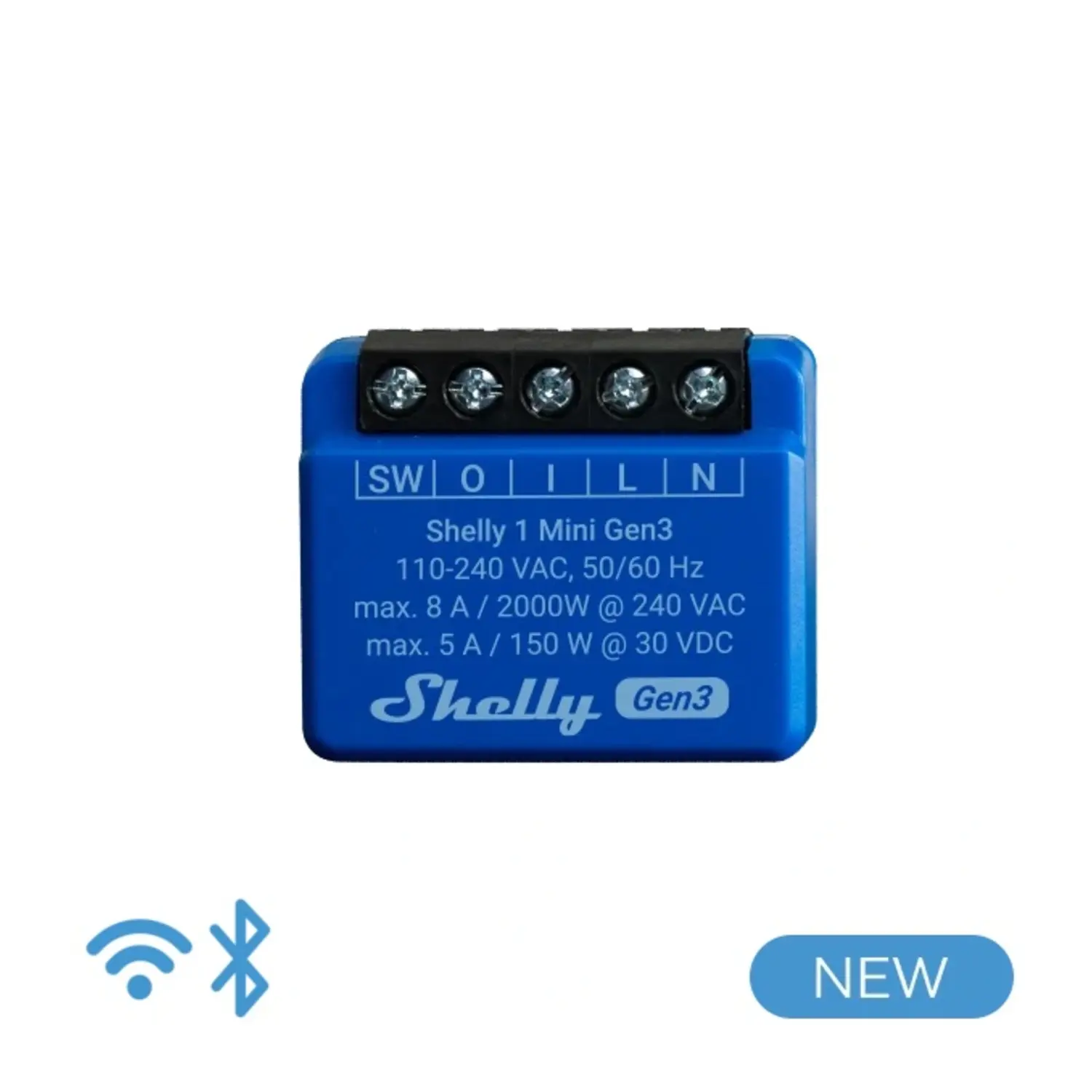 immagine del prodotto shelly 1 mini gen 3 smart relay 8A AC/DC WiFi/BT