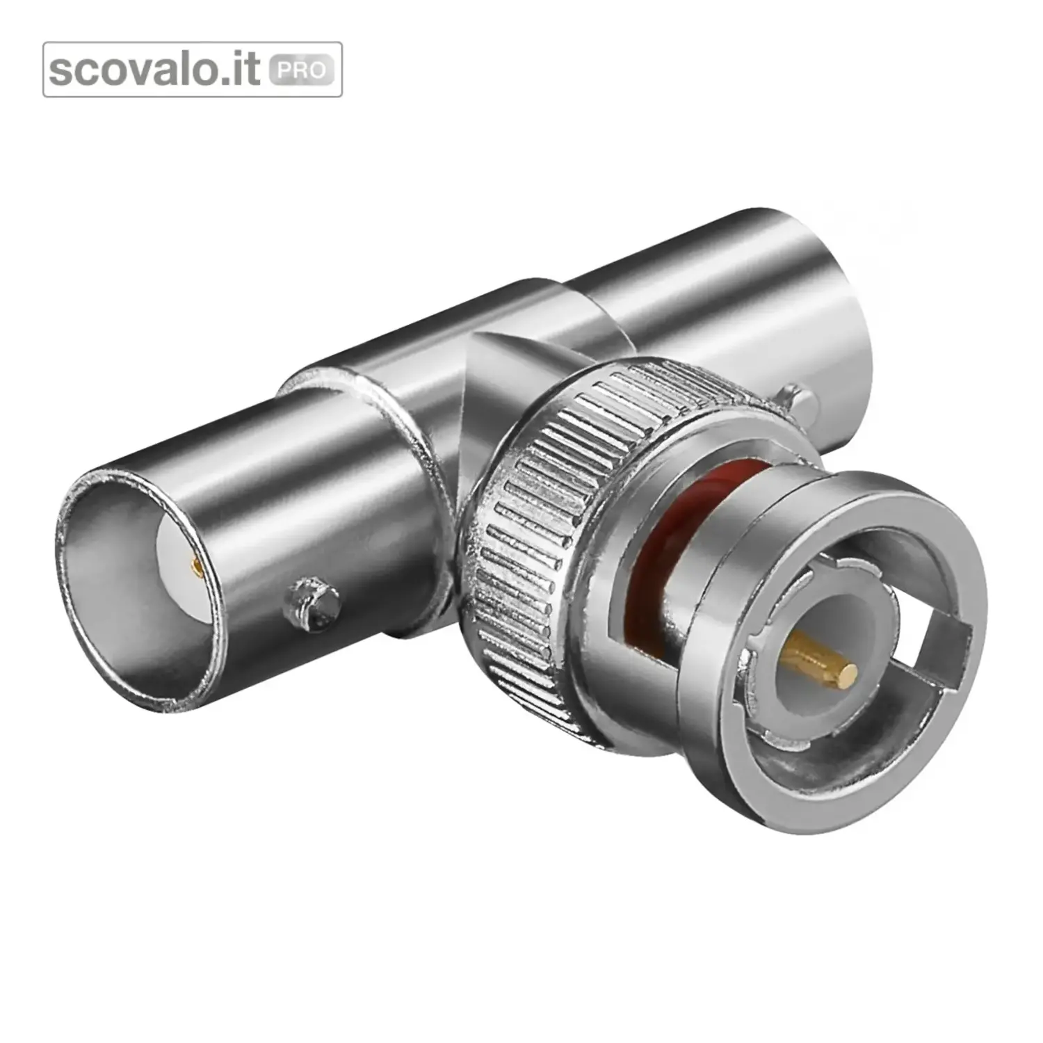 immagine del prodotto Adattatore BNC a T Spina 1 x 2 Presa 50 Ohm con Contatti Dorati