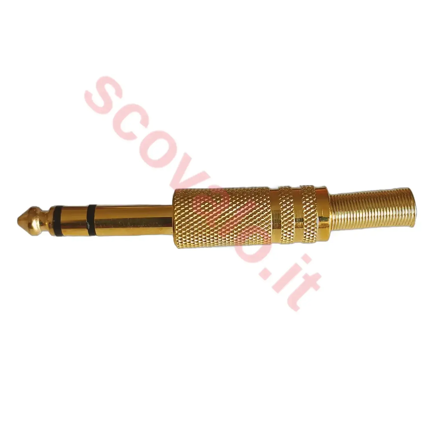 immagine spina jack 6.35 mm stereo dorata con guida cavo in metallo