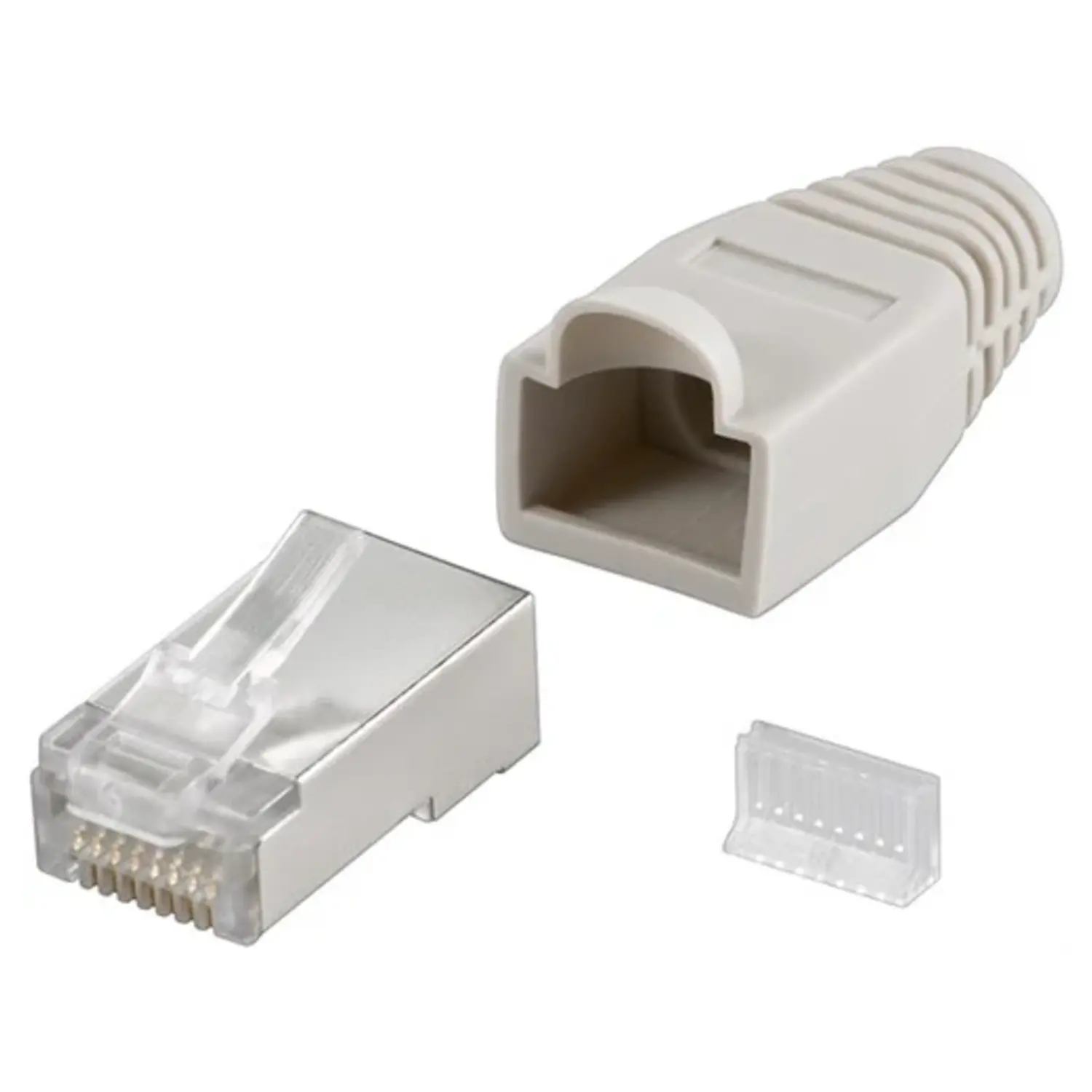 immagine del prodotto spina rj45 cat 5e plug di rete schermato per cavo tondo con guaina grigio