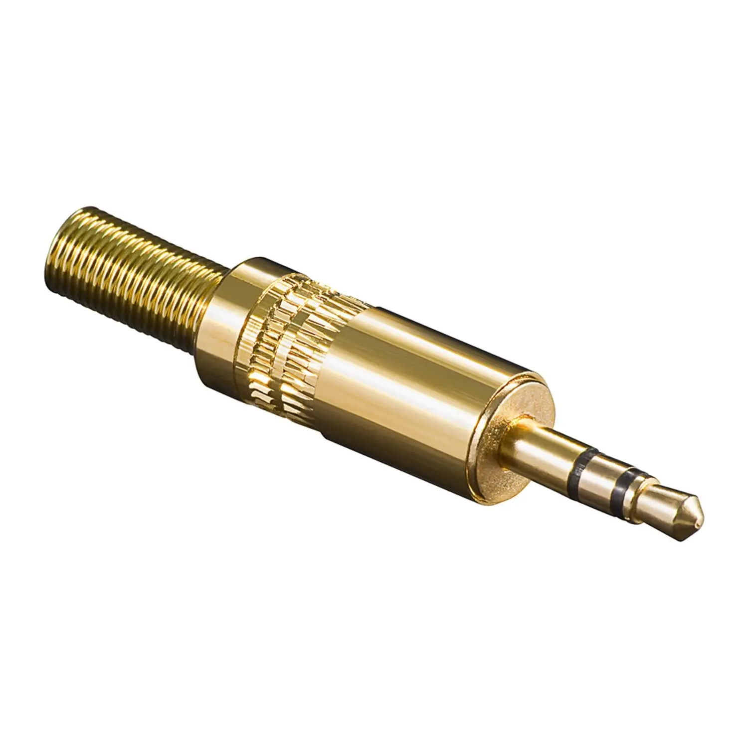 immagine del prodotto spina stereo jack 3.5 mm dorata con guida cavo in metallo