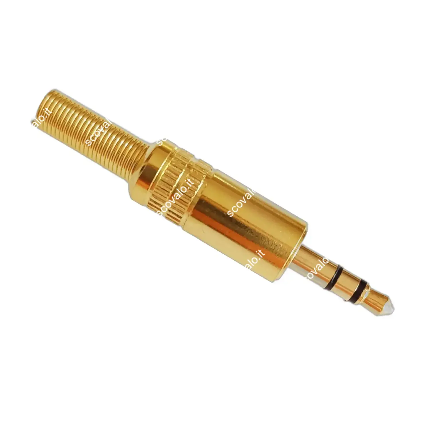 immagine spina stereo jack 3.5 mm dorata con guida cavo in metallo