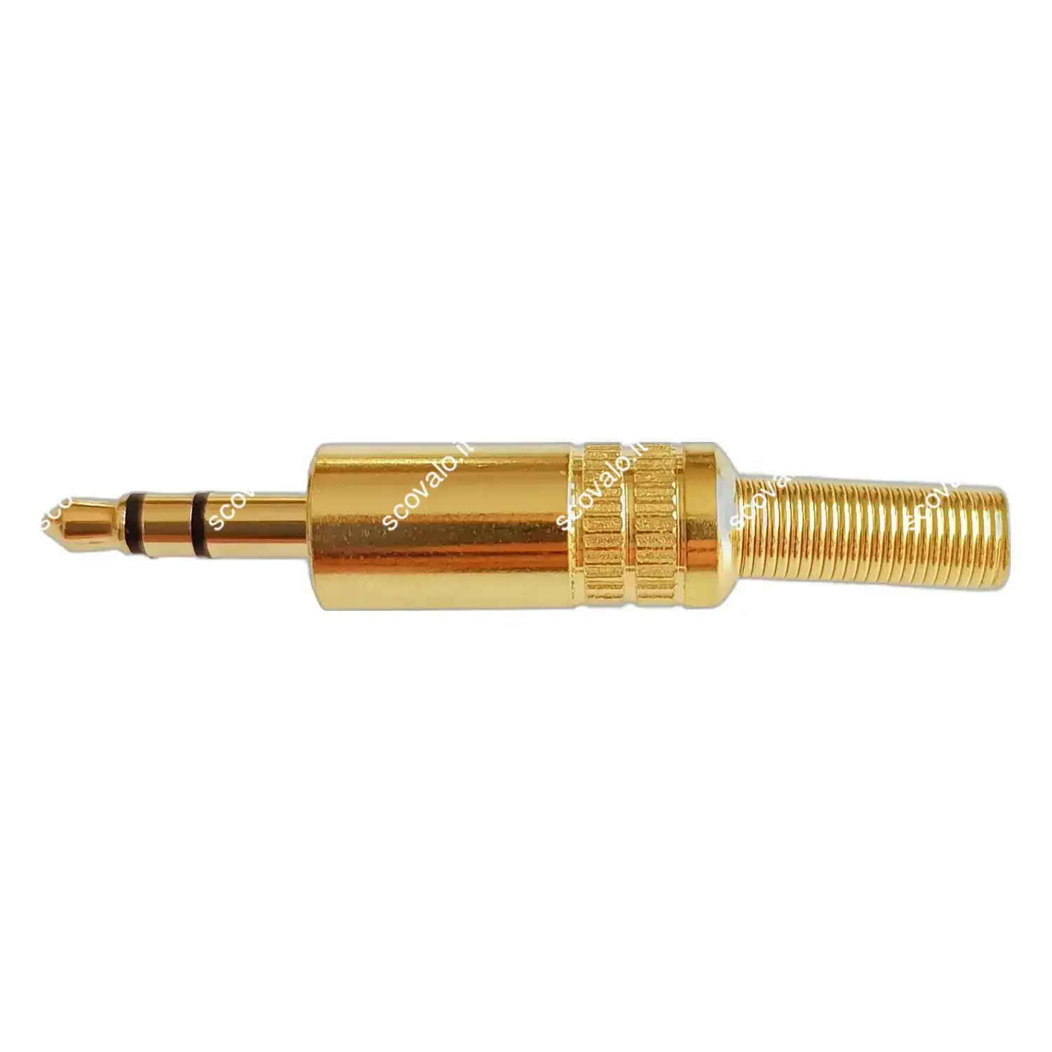 immagine spina stereo jack 3.5 mm dorata con guida cavo in metallo