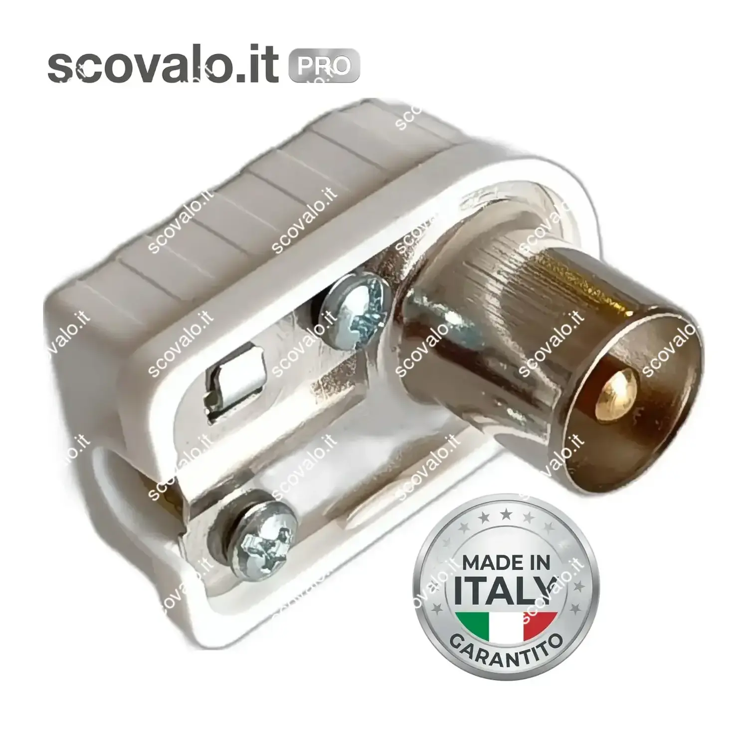 immagine del prodotto Spina TV Coassiale 90 Gradi Pipa Piatta Salvaspazio 13mm Maschio Bianca Angolo