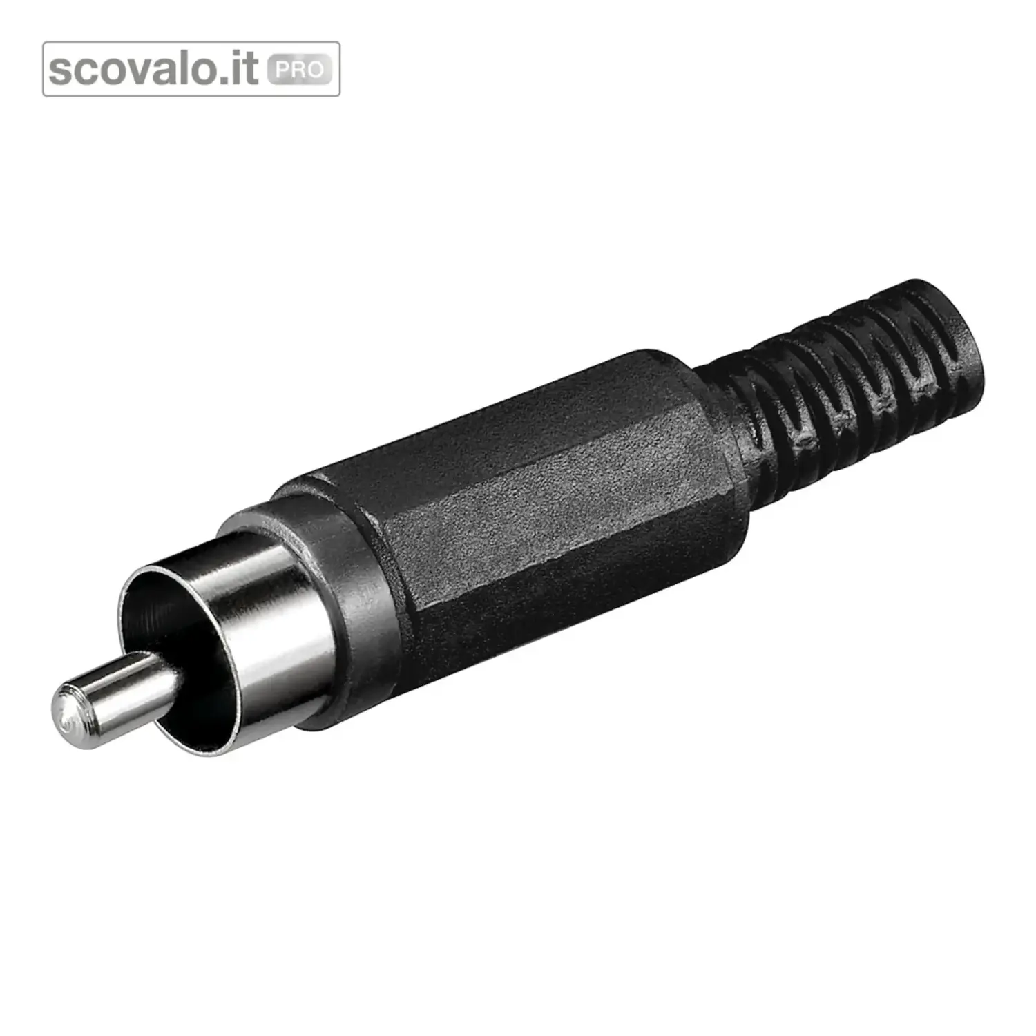 immagine del prodotto Spina RCA Volante Plastica con Guida Cavo Nero Protezione Antipiega