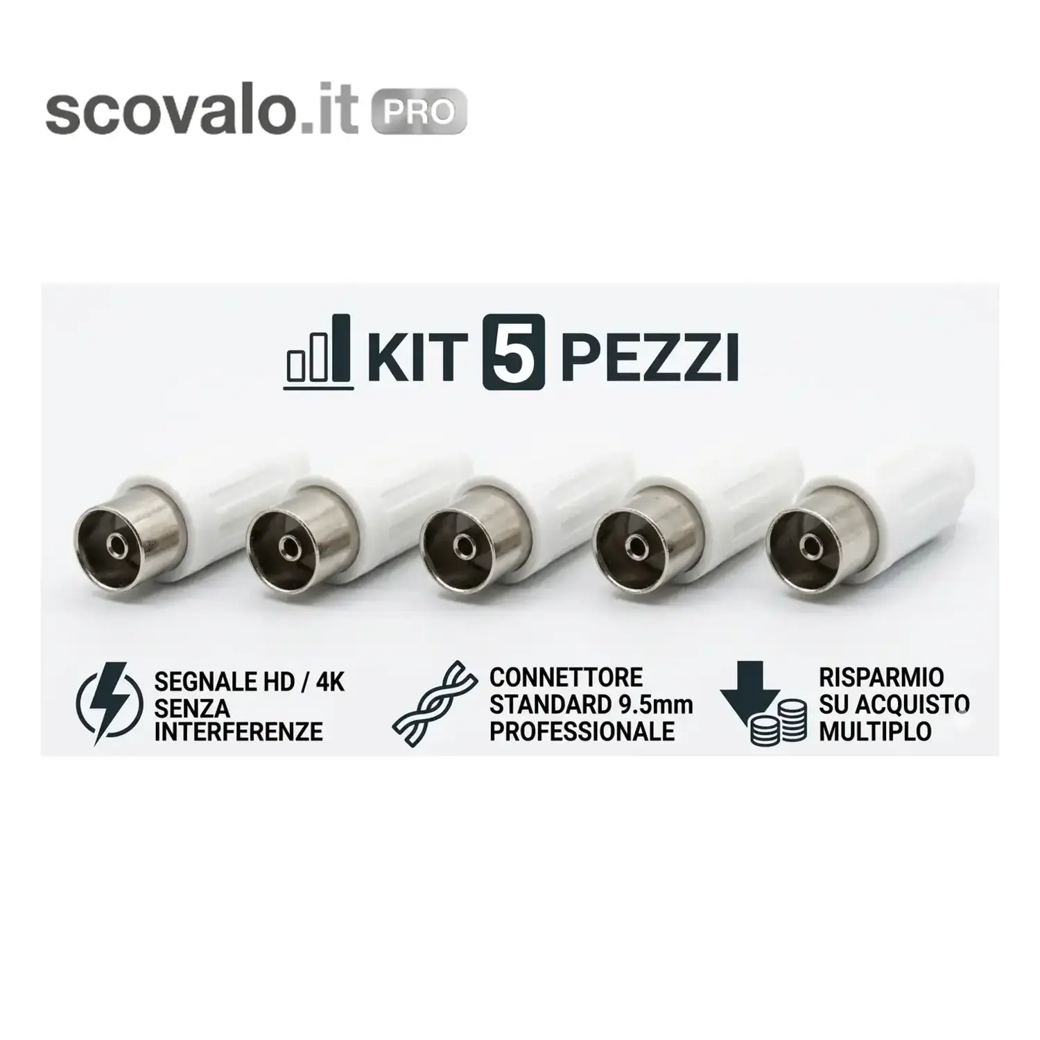 immagine del prodotto 5x Spinotto Antenna TV Femmina 9.5mm Presa Coassiale Professionale Segnale HD 4K