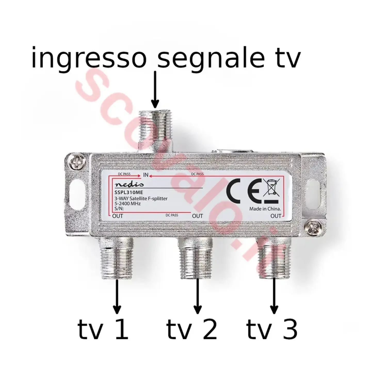 immagine splitter derivatore sat tv 5-2400 mhz digitale terrestre 1 ingresso 3 uscite