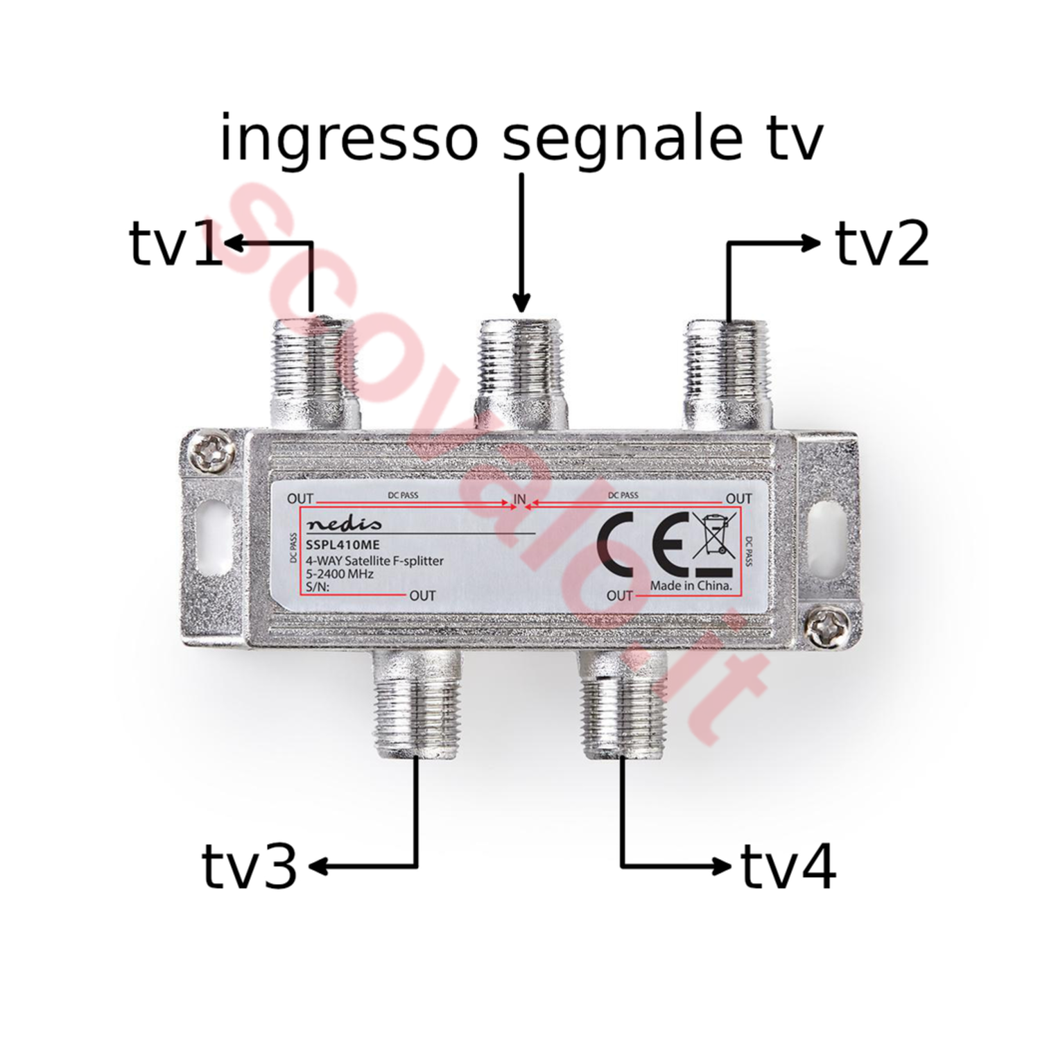 immagine splitter derivatore sat tv 5-2400 mhz digitale terrestre 1 ingresso 4 uscite