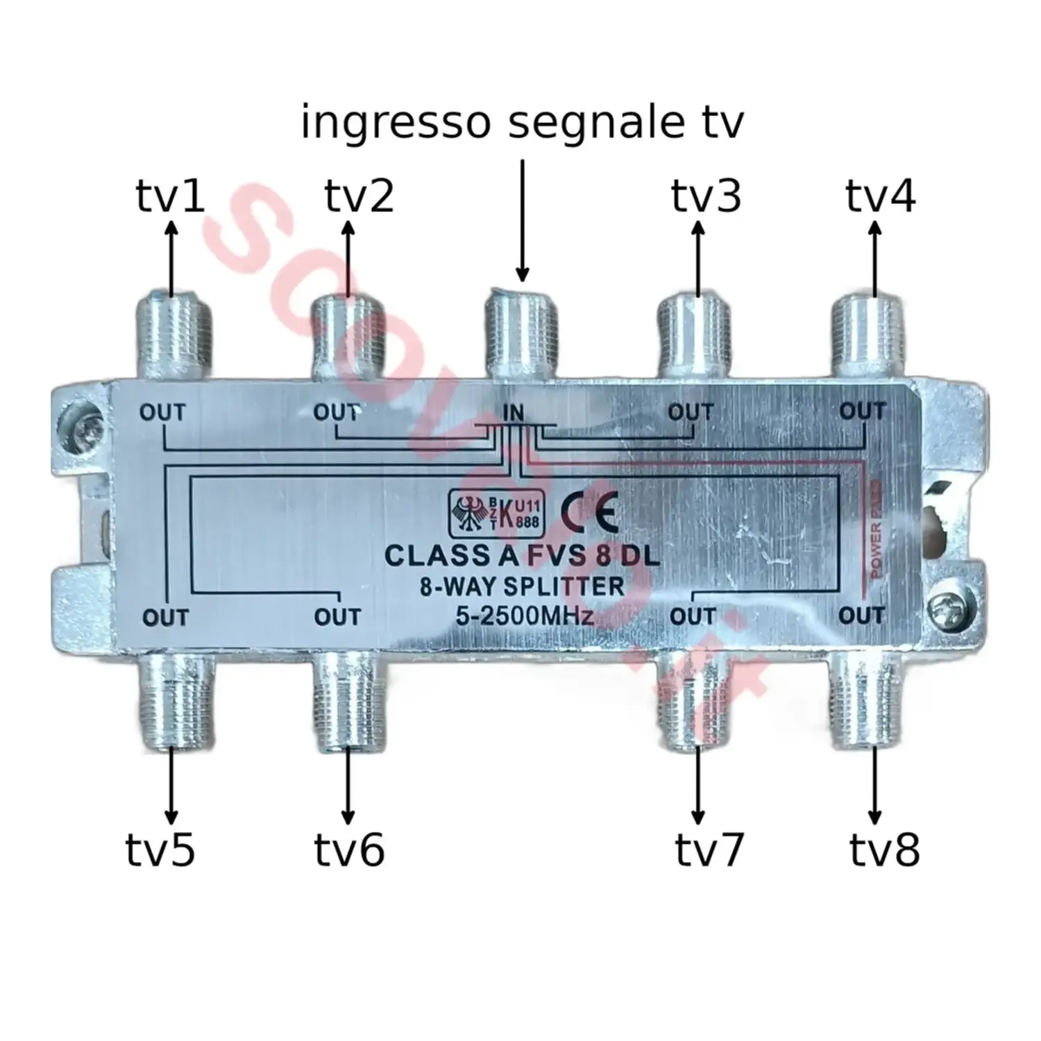 immagine splitter derivatore sat tv 5-2400 mhz digitale terrestre 1 ingresso 8 uscite