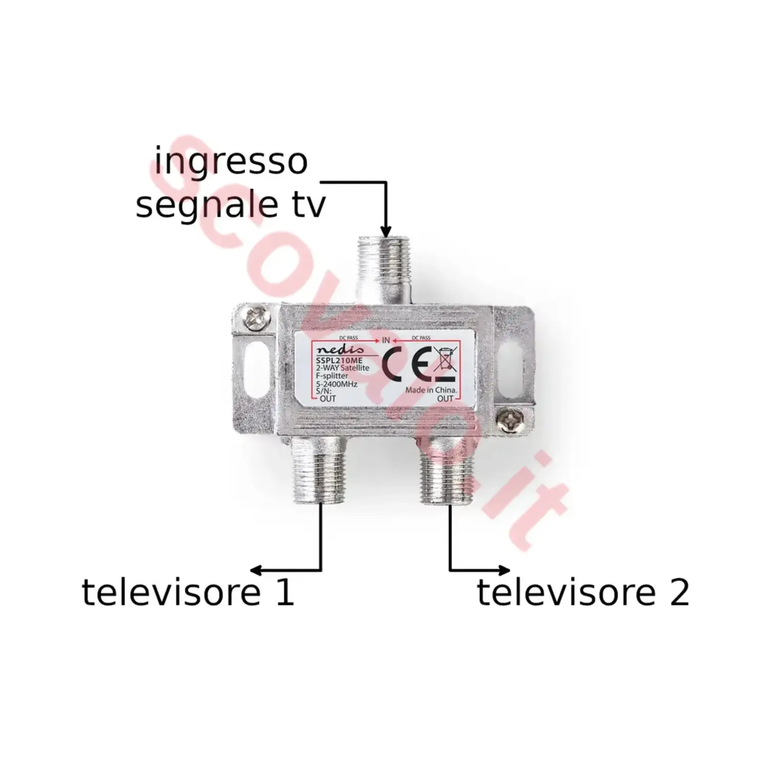 immagine splitter derivatore sat tv 5-2400 mhz digitale terrestre 1 ingresso 2 uscite