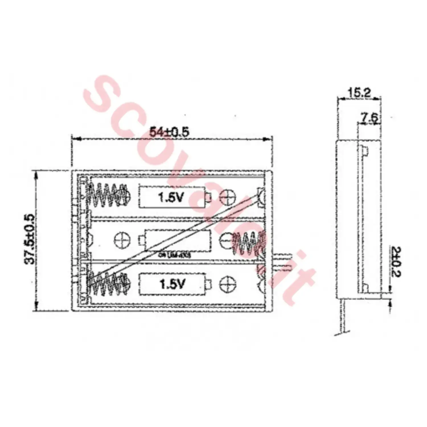 immagine portabatterie 3 batterie mini stilo aaa cavo connessione custodia chiusa