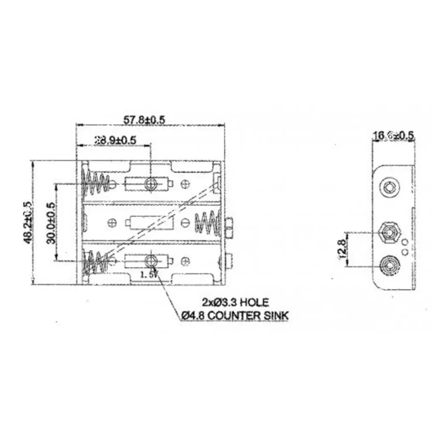 immagine portabatteria per 3 batterie stilo (aa) con collegamento a pressione