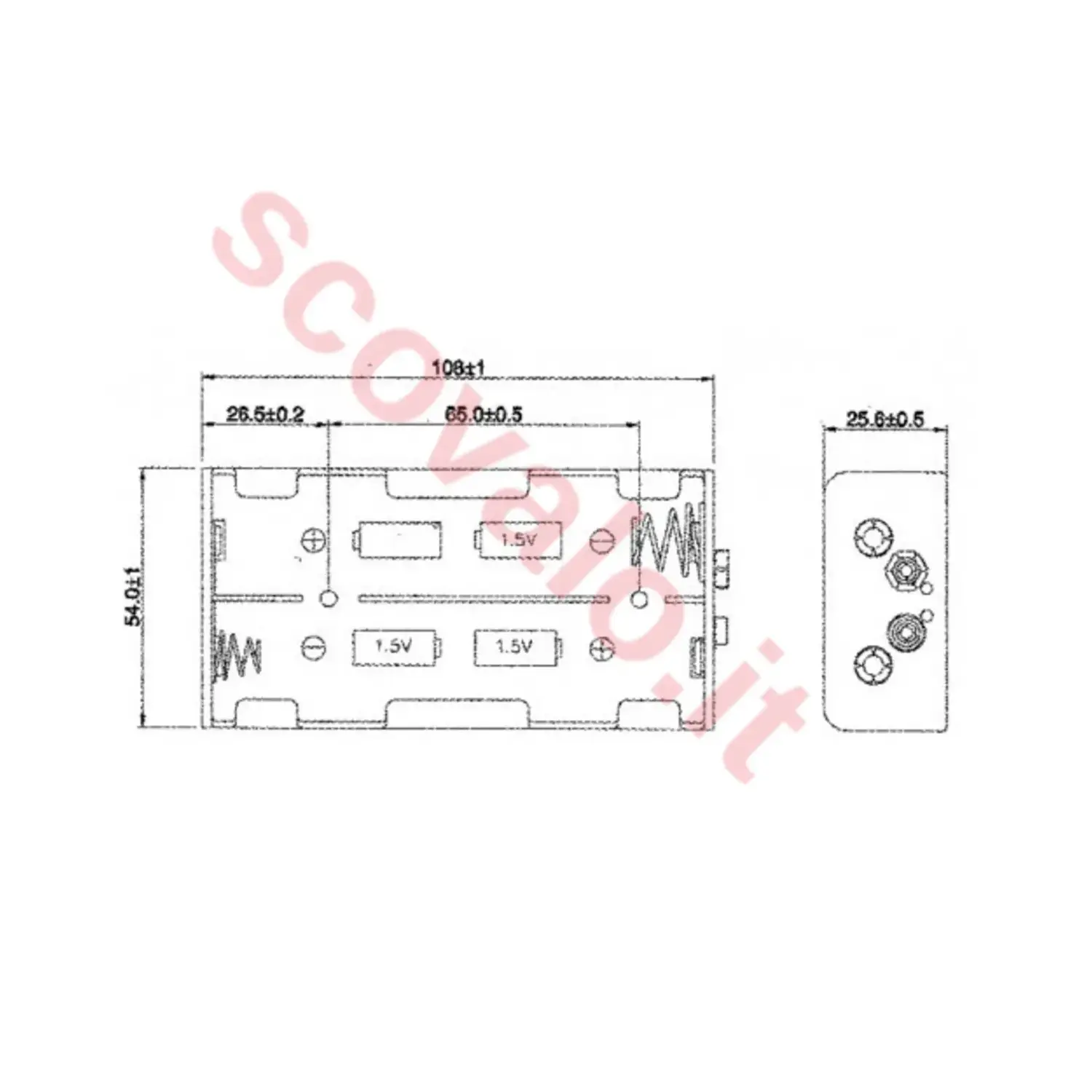 immagine portabatterie per 4 batterie mezza torcia c 108 x 54 x 25,6