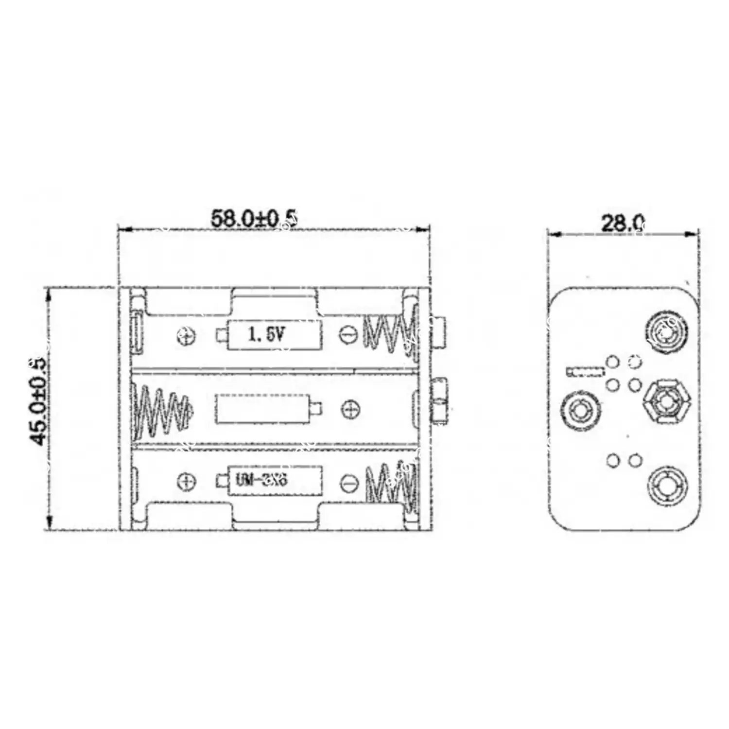 immagine portabatterie per 6 batterie stilo aa 58x45x28mm box batteria