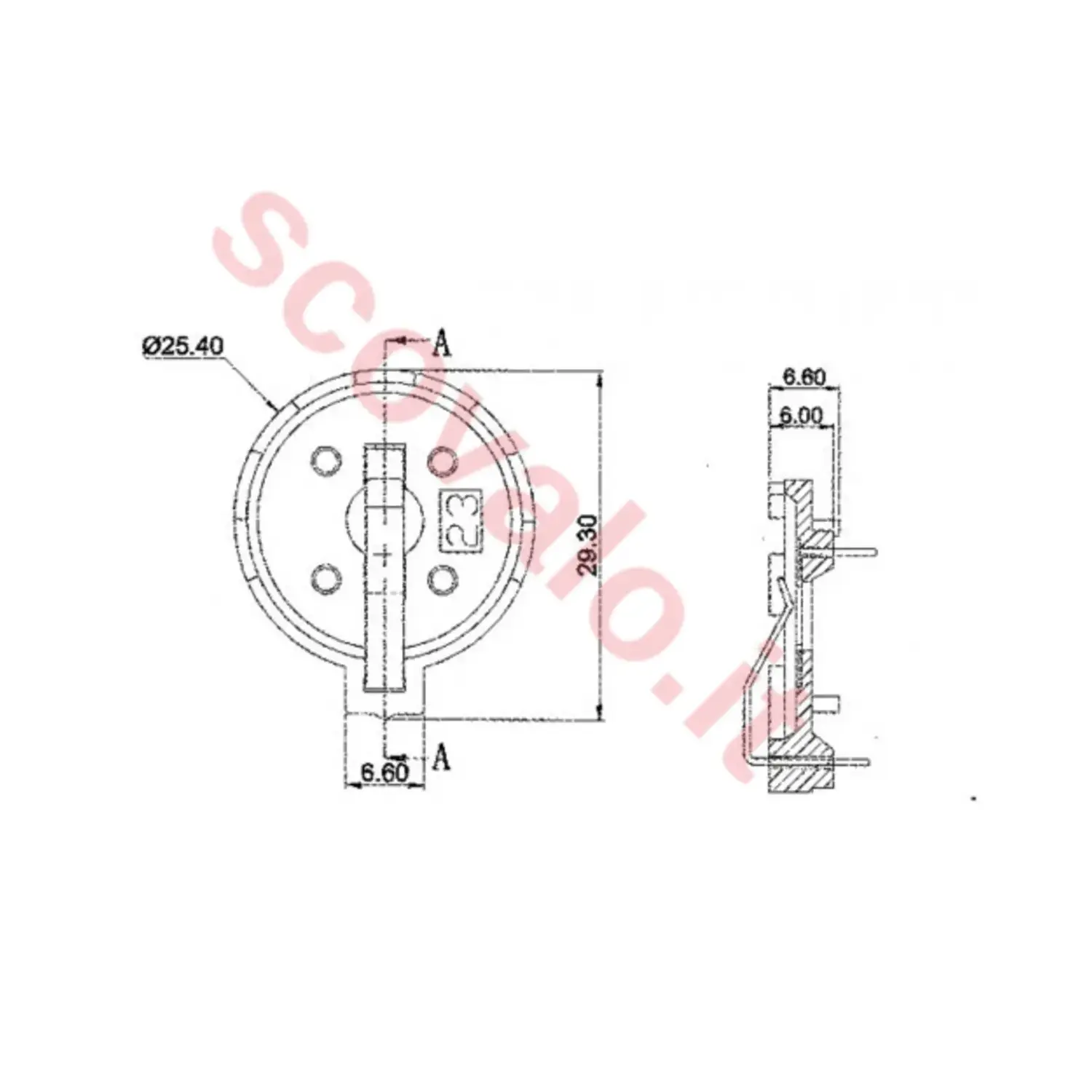 immagine portabatteria per batterie a bottone 23 mm circuito stampato