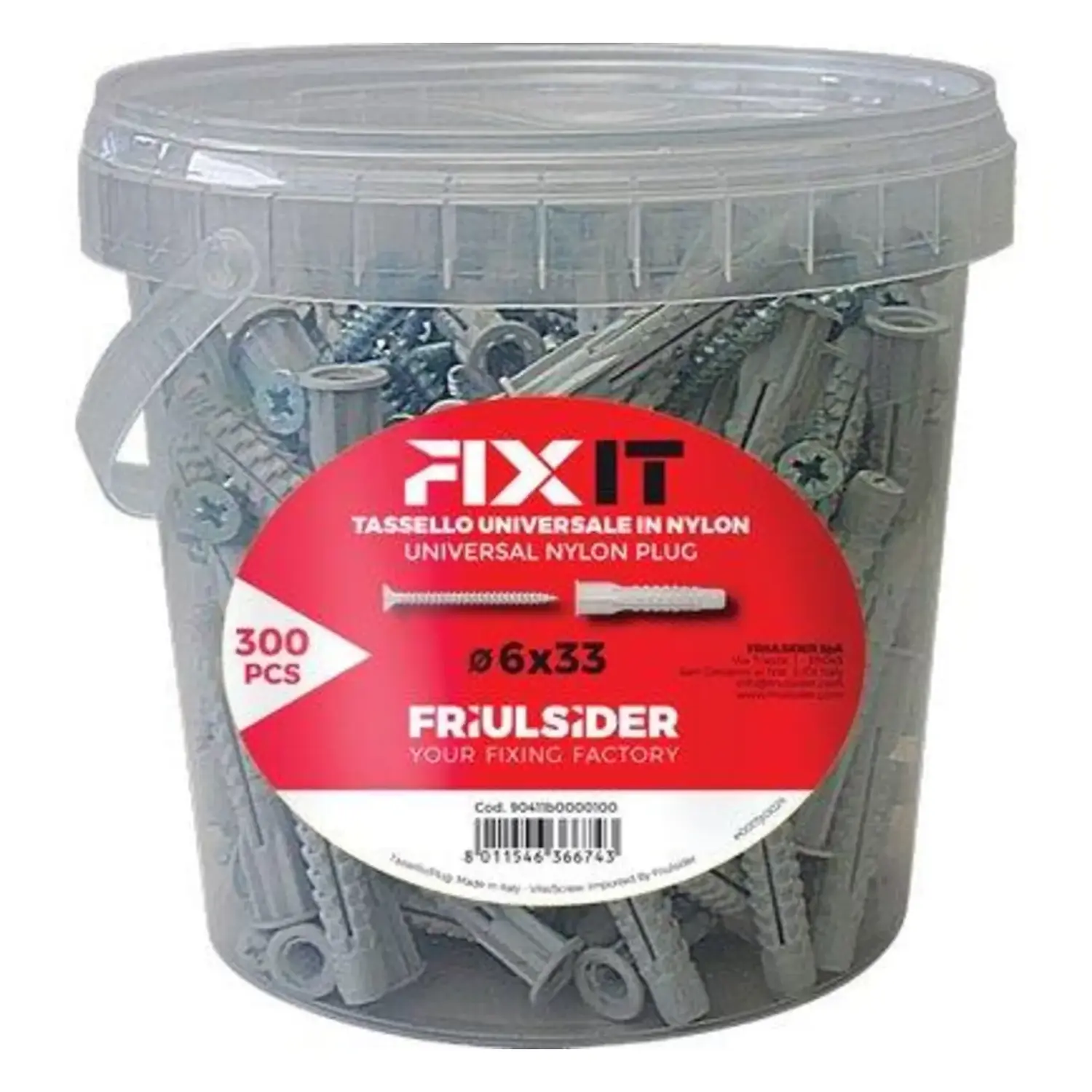 immagine del prodotto tassello nylon universale mm 6x33 con vite 300pezzi secchiello plastico