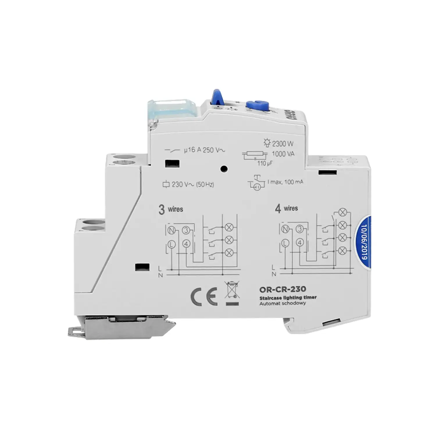 immagine temporizzatore luci scale 230V carico massimo 2300W guida din relè