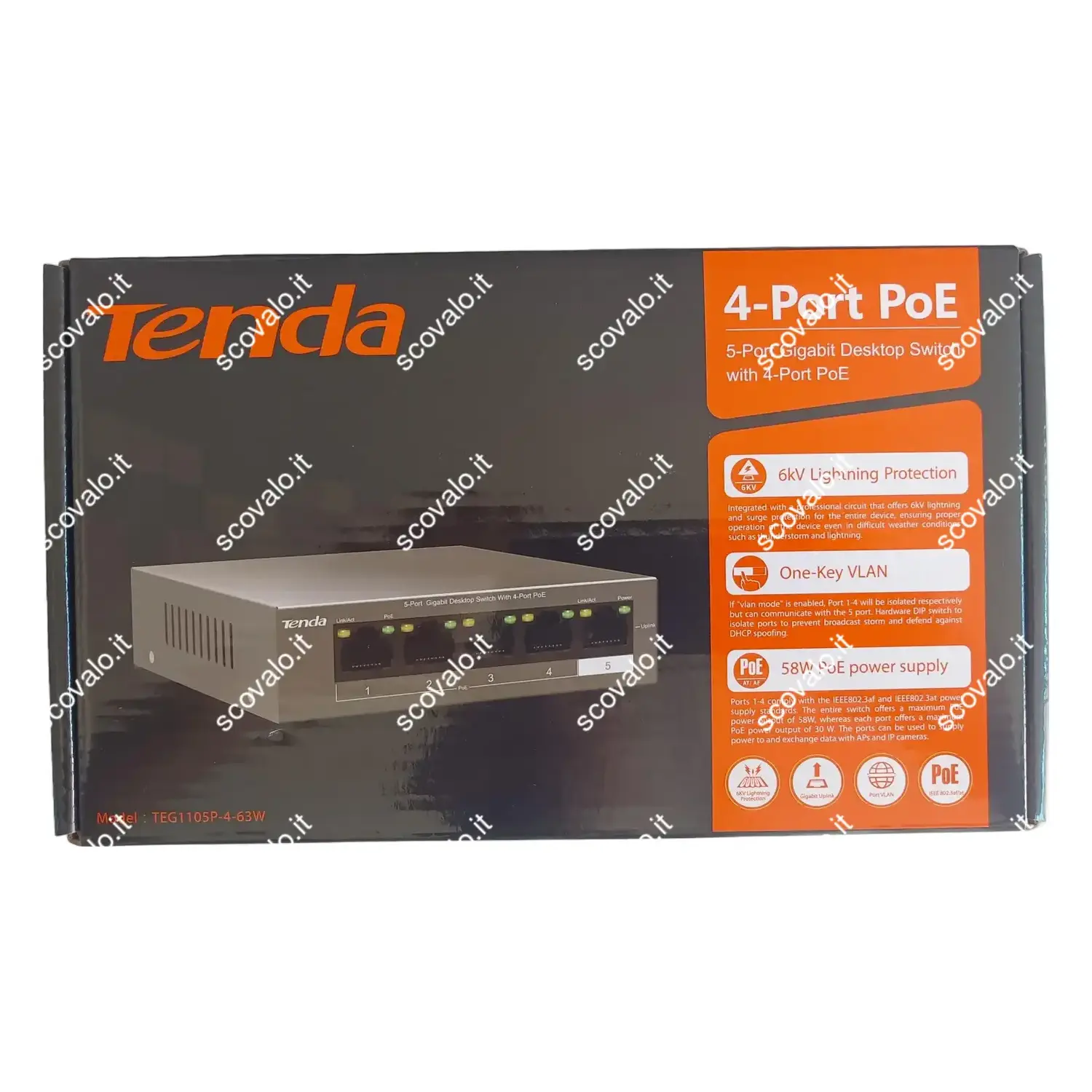 immagine tenda Switch Desktop 5 Porte 10-100 con 4 Porte PoE TEG1105P-4-63W