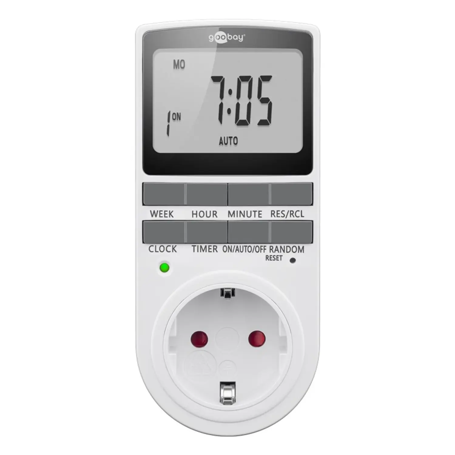 immagine timer orologio digitale schuko 16A display luci temporizzate modalità antieffrazione